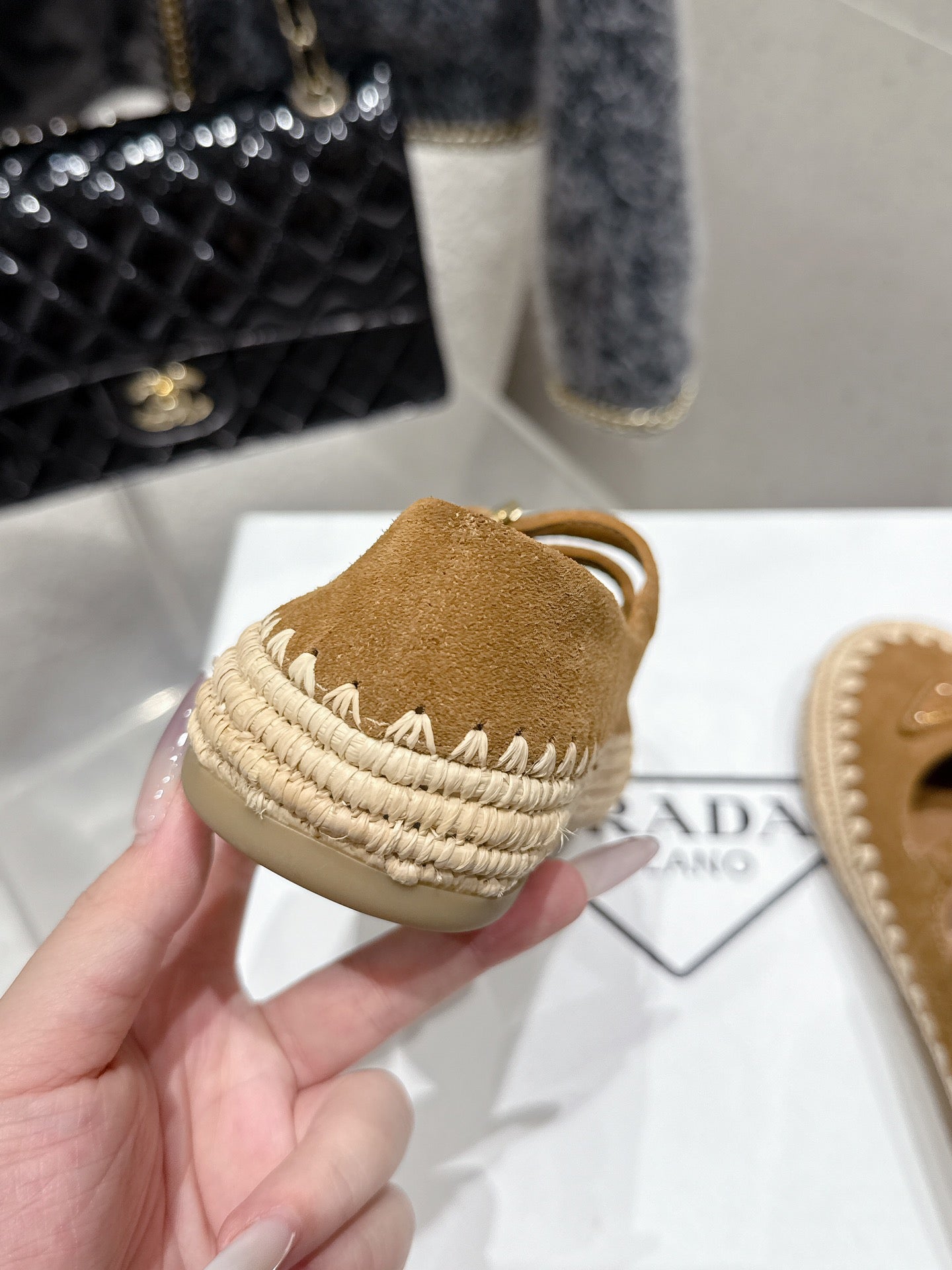 Pra 2025 Ballet Flat Brown Beige Suede Woven 554290