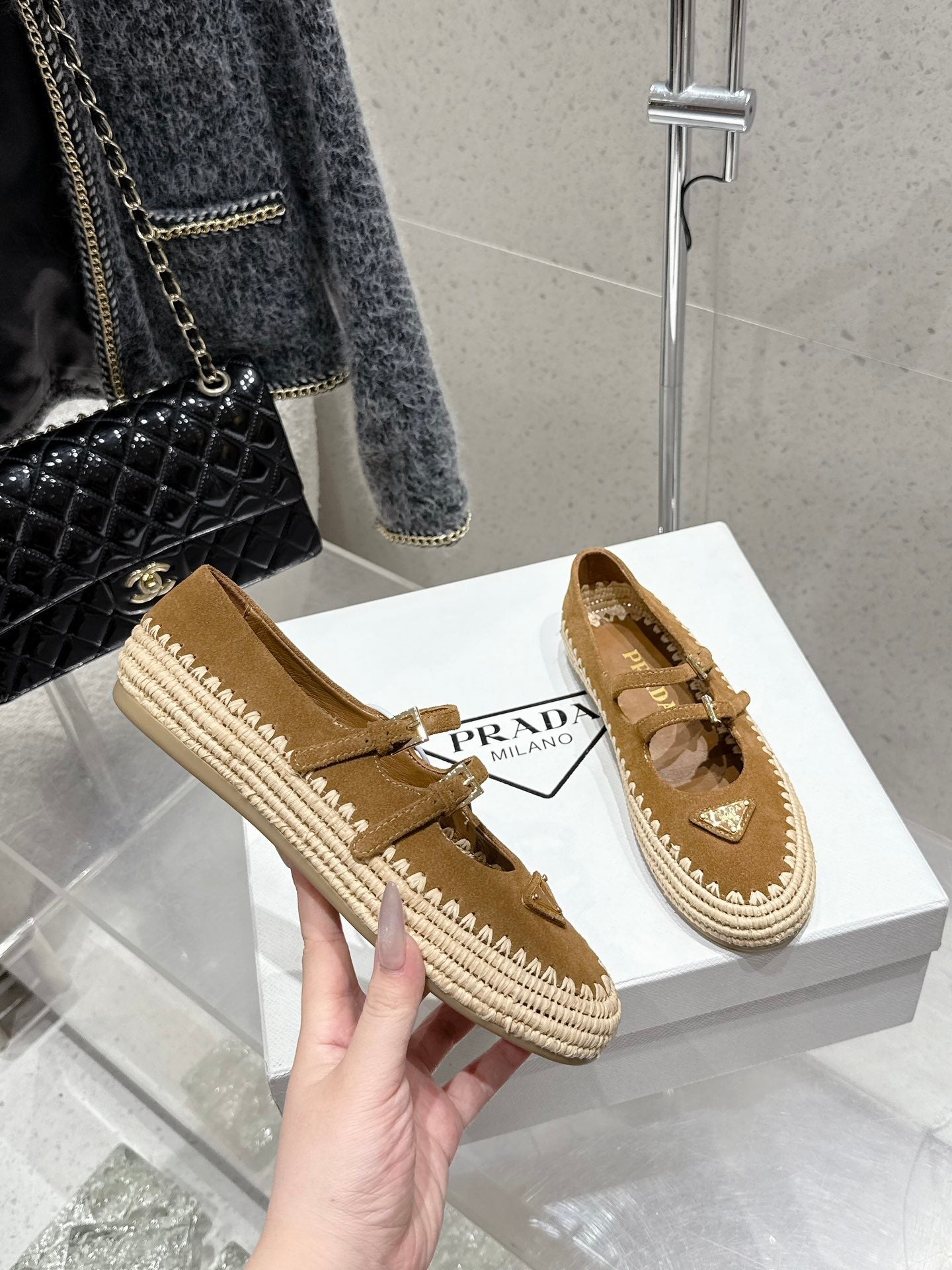 Pra 2025 Ballet Flat Brown Beige Suede Woven 554290