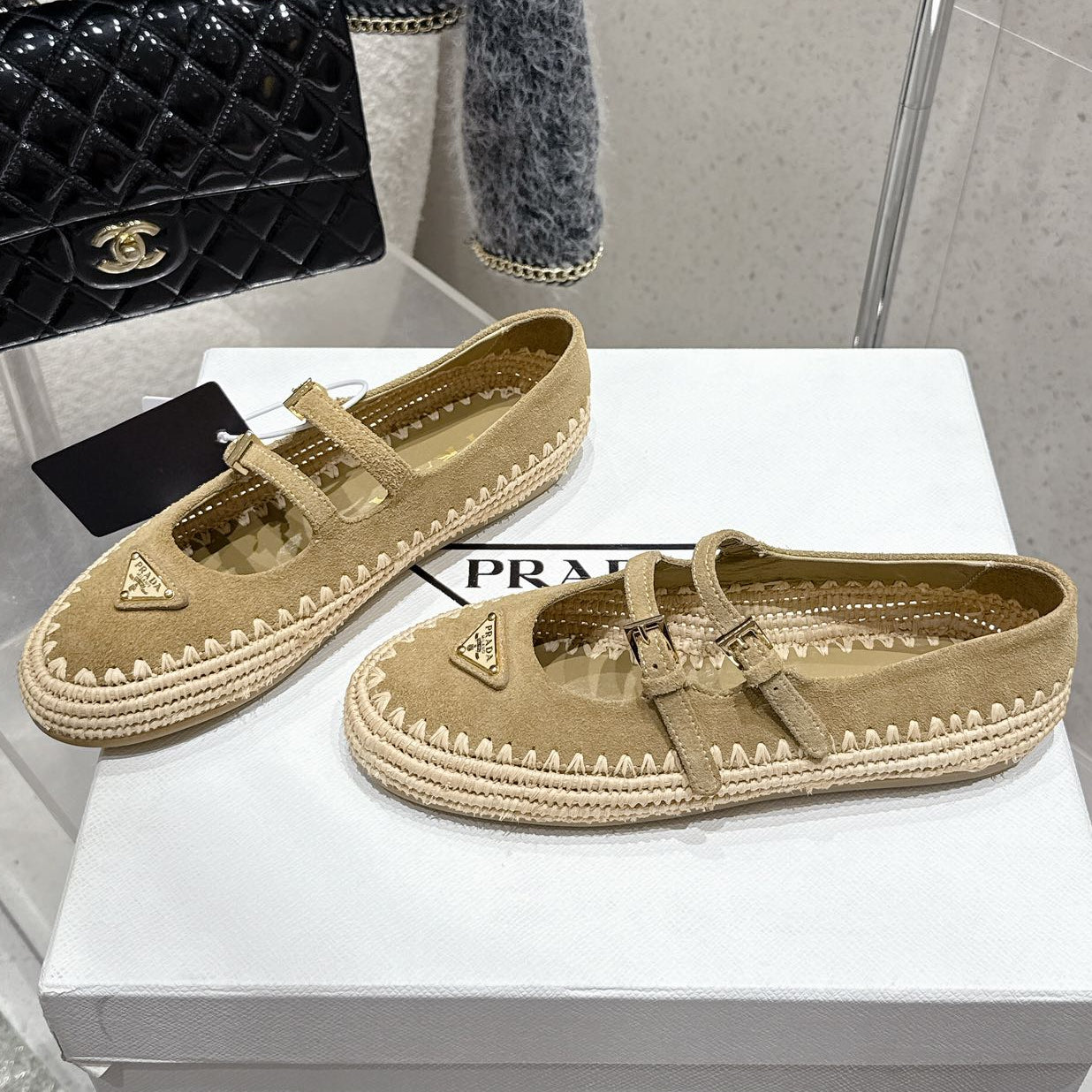 Pra 2025 Ballet Flat Beige Suede Woven 554291