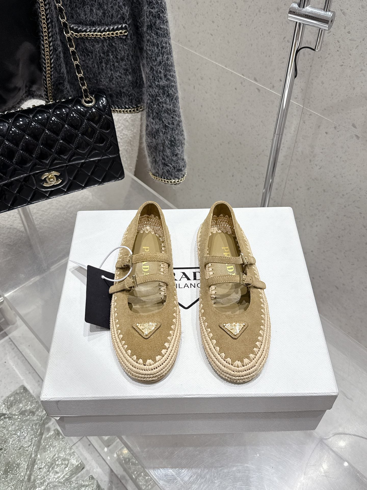 Pra 2025 Ballet Flat Beige Suede Woven 554291