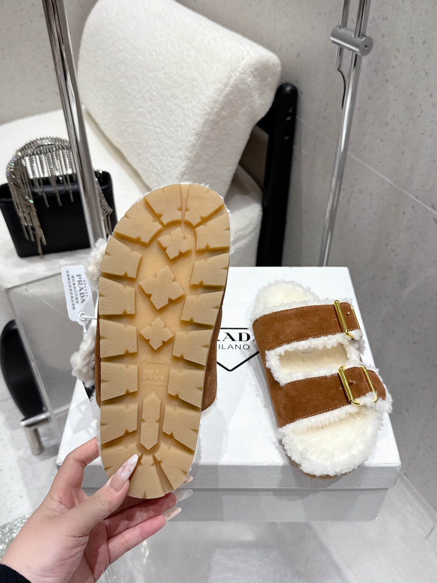 Pra 2025 Sandal Brown White Suede Wool 554329