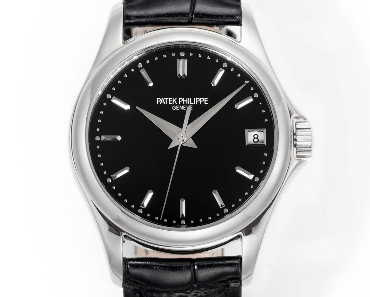 Patek Philippe Calatrava 37mm Black Dial Black Leather Strap