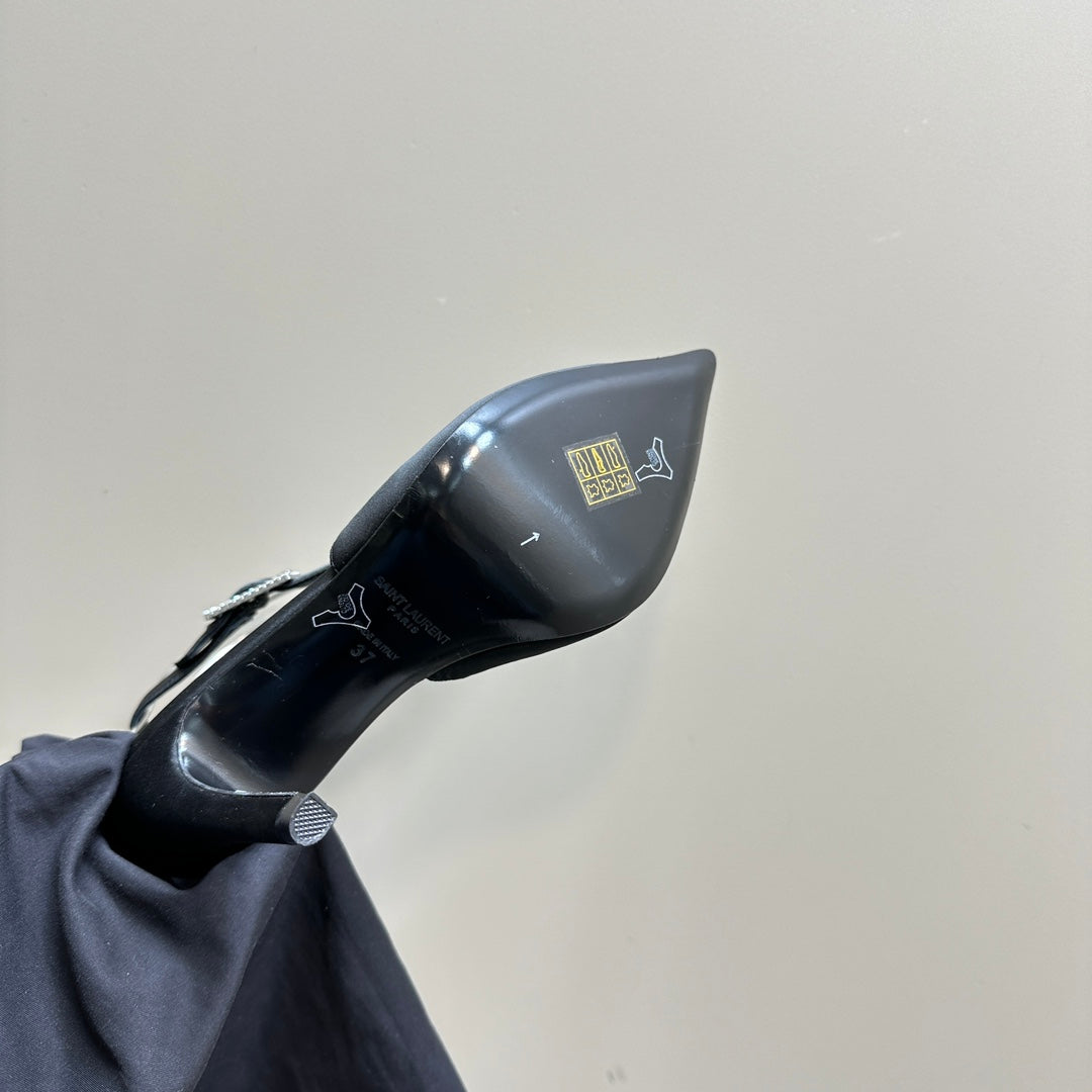 SL CROSS-STRAP SLINGBACK BLACK SATIN