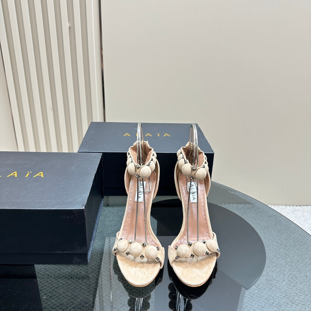 ALAIA HIGH HEEL SANDAL 10 CM IN BEIGE SUEDE