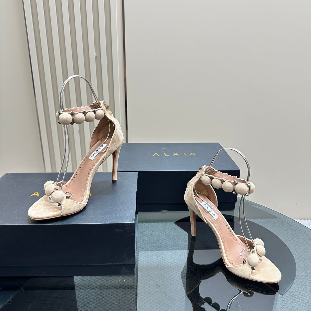 ALAIA HIGH HEEL SANDAL 10 CM IN BEIGE SUEDE