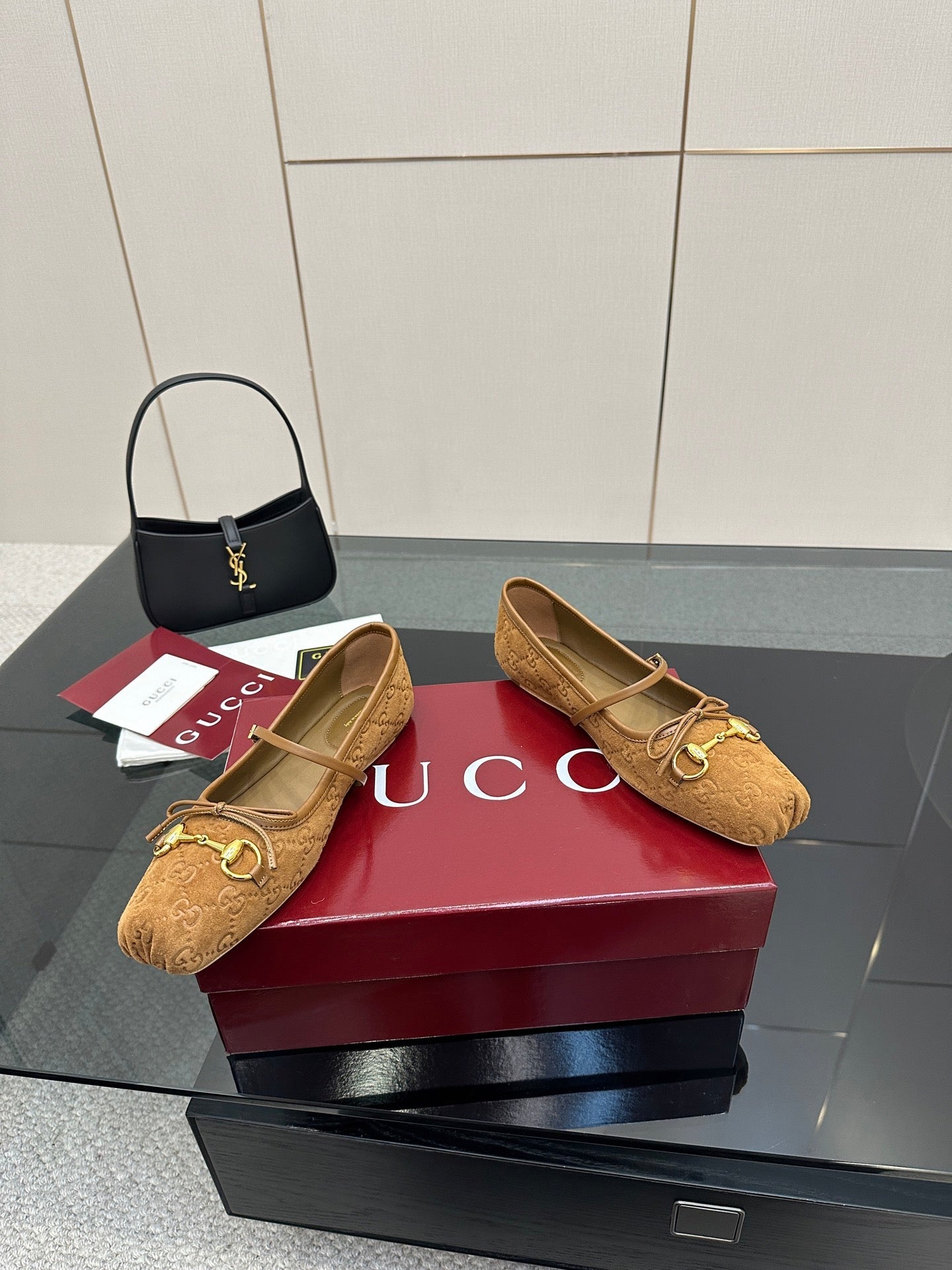 GC 25 Horsebit Ballet Flat Brown Monogram Suede