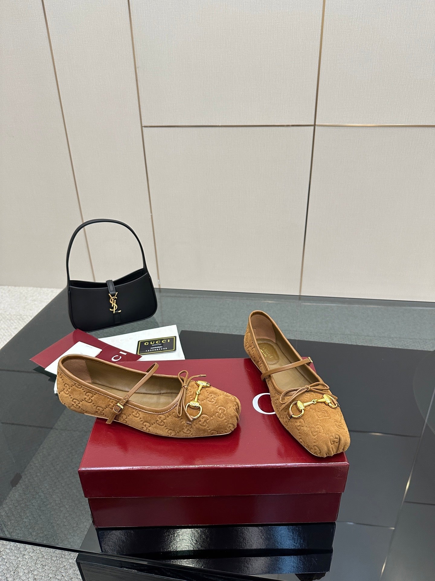 GC 25 Horsebit Ballet Flat Brown Monogram Suede