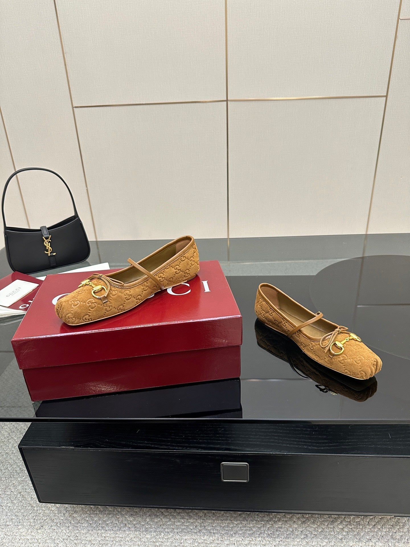 GC 25 Horsebit Ballet Flat Brown Monogram Suede