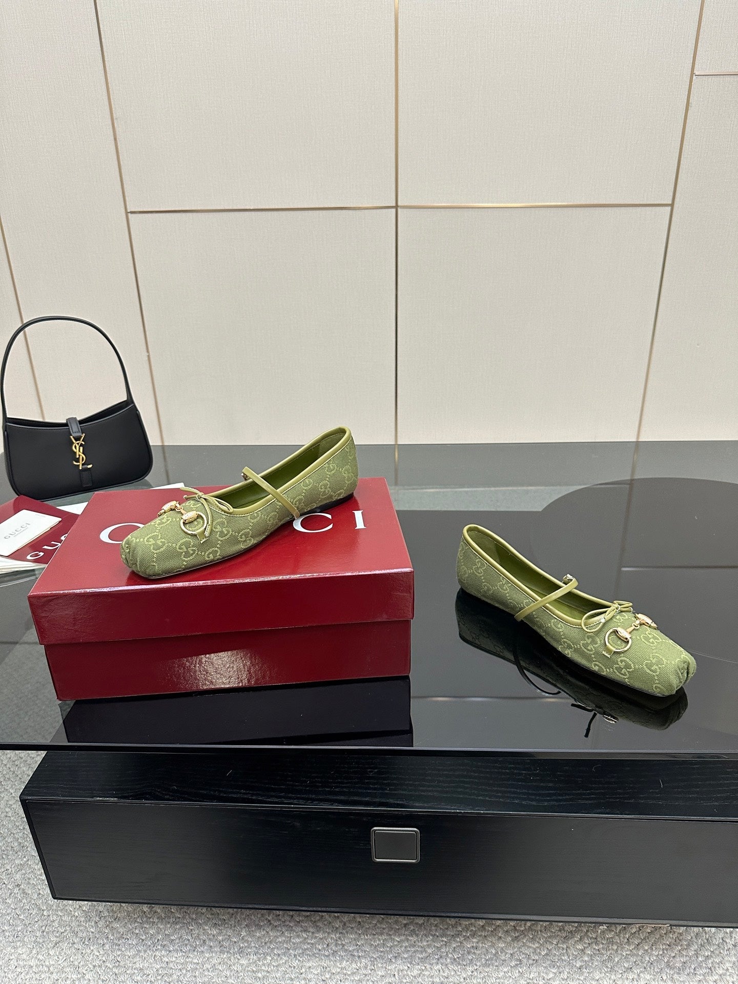 GC 25 Horsebit Ballet Flat Green Monogram Canvas