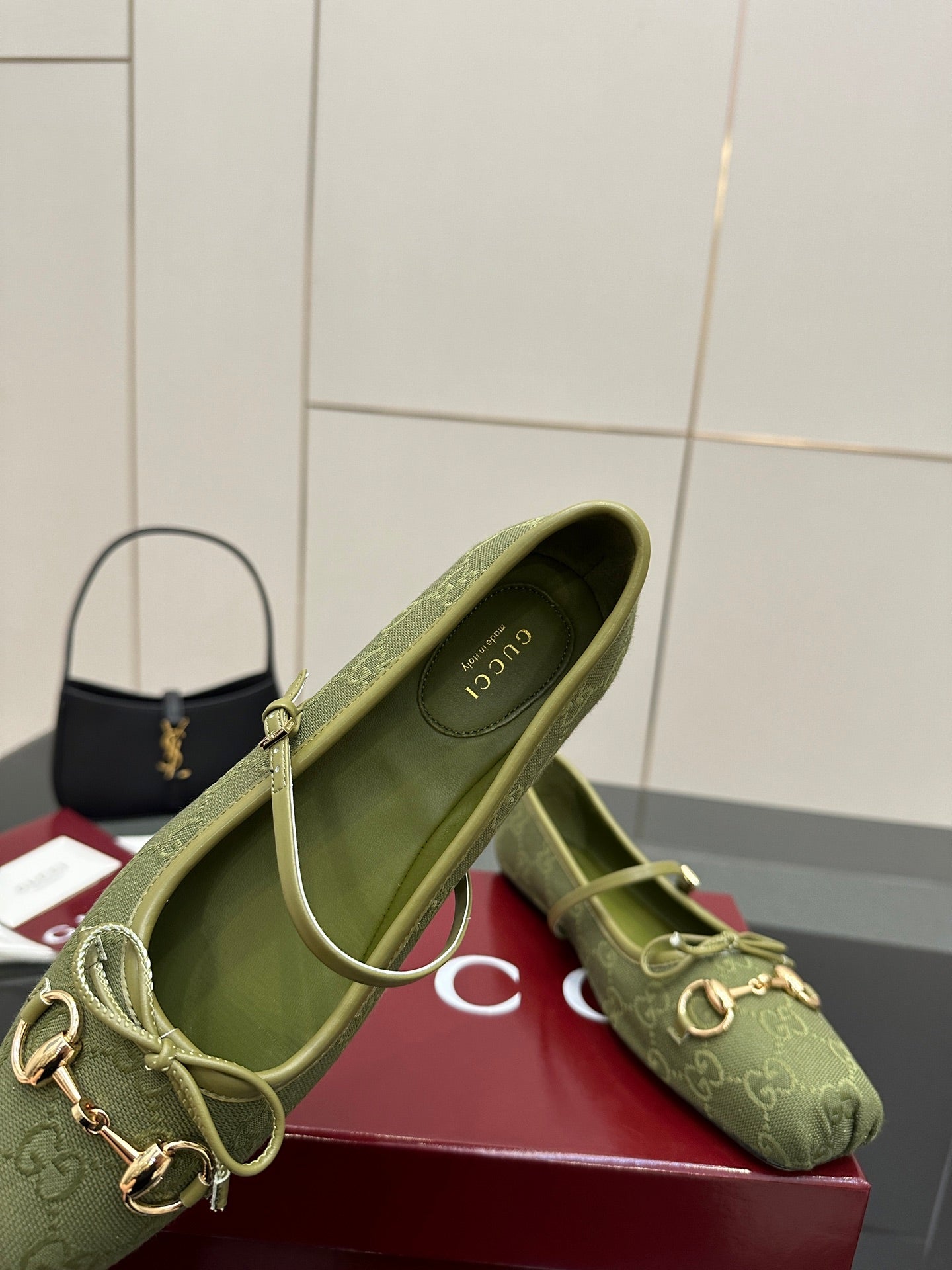 GC 25 Horsebit Ballet Flat Green Monogram Canvas