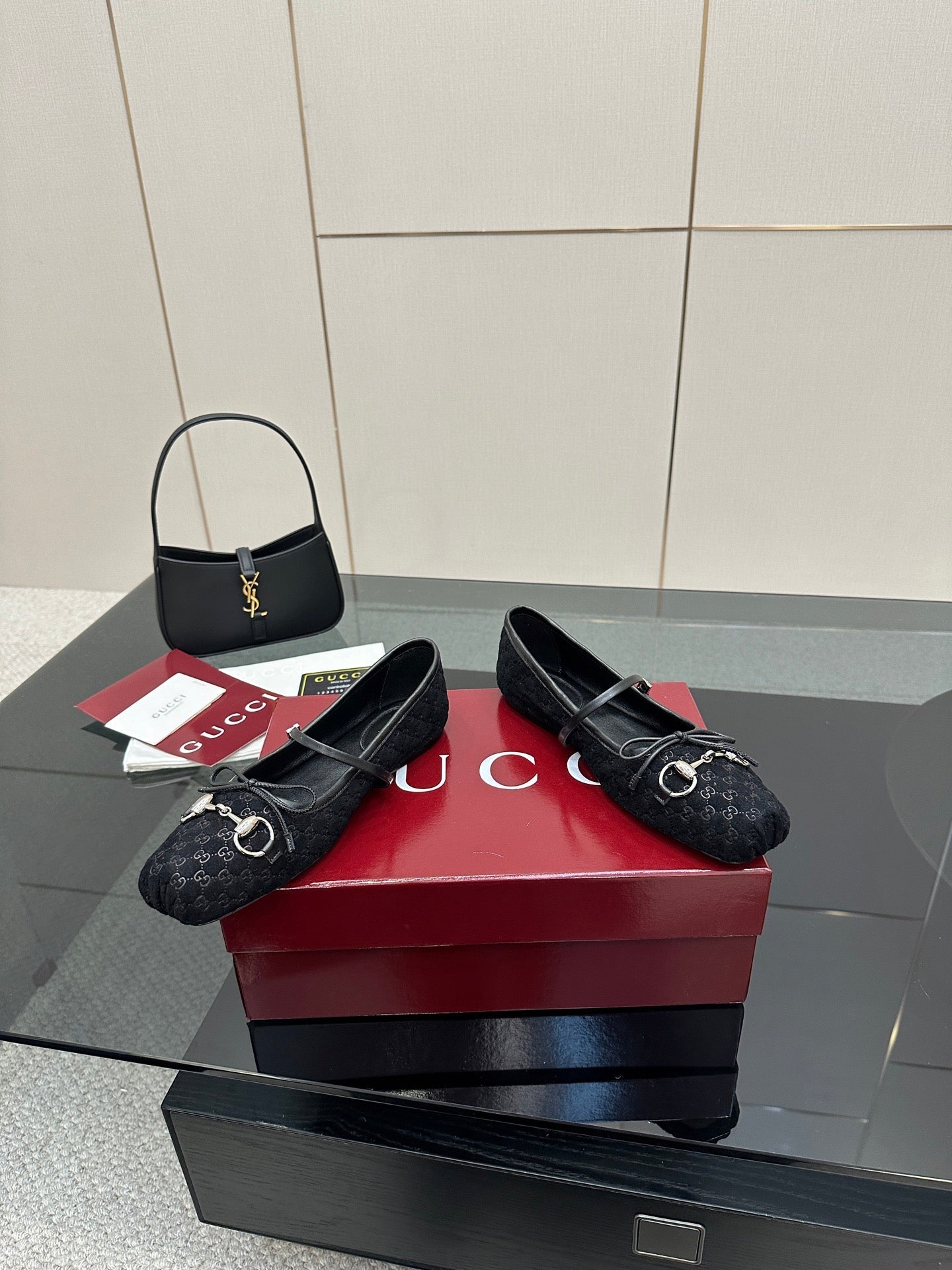 GC 25 Horsebit Ballet Flat Black Monogram Suede