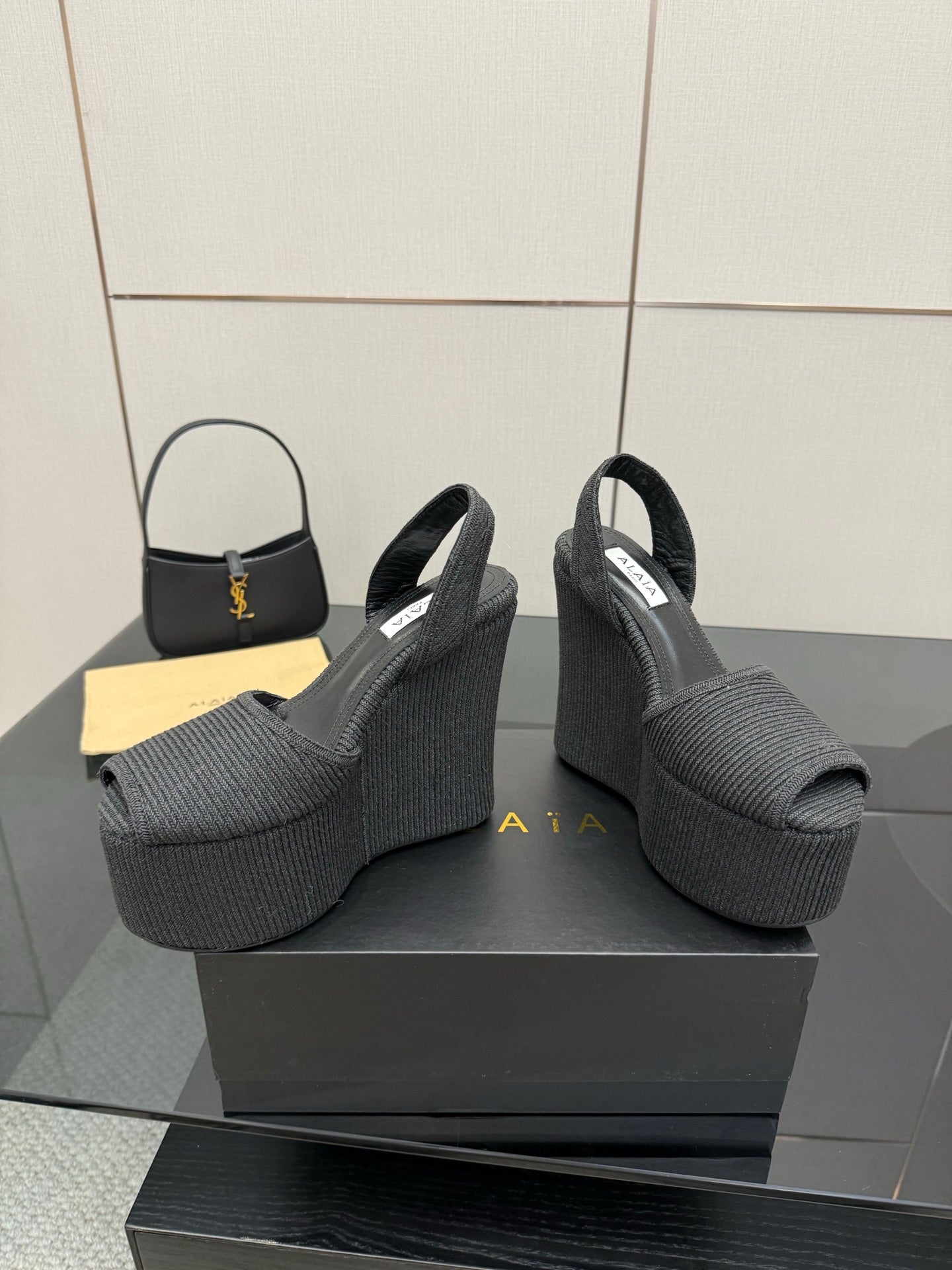 ALAIA platform sandal black sheepskin 389631