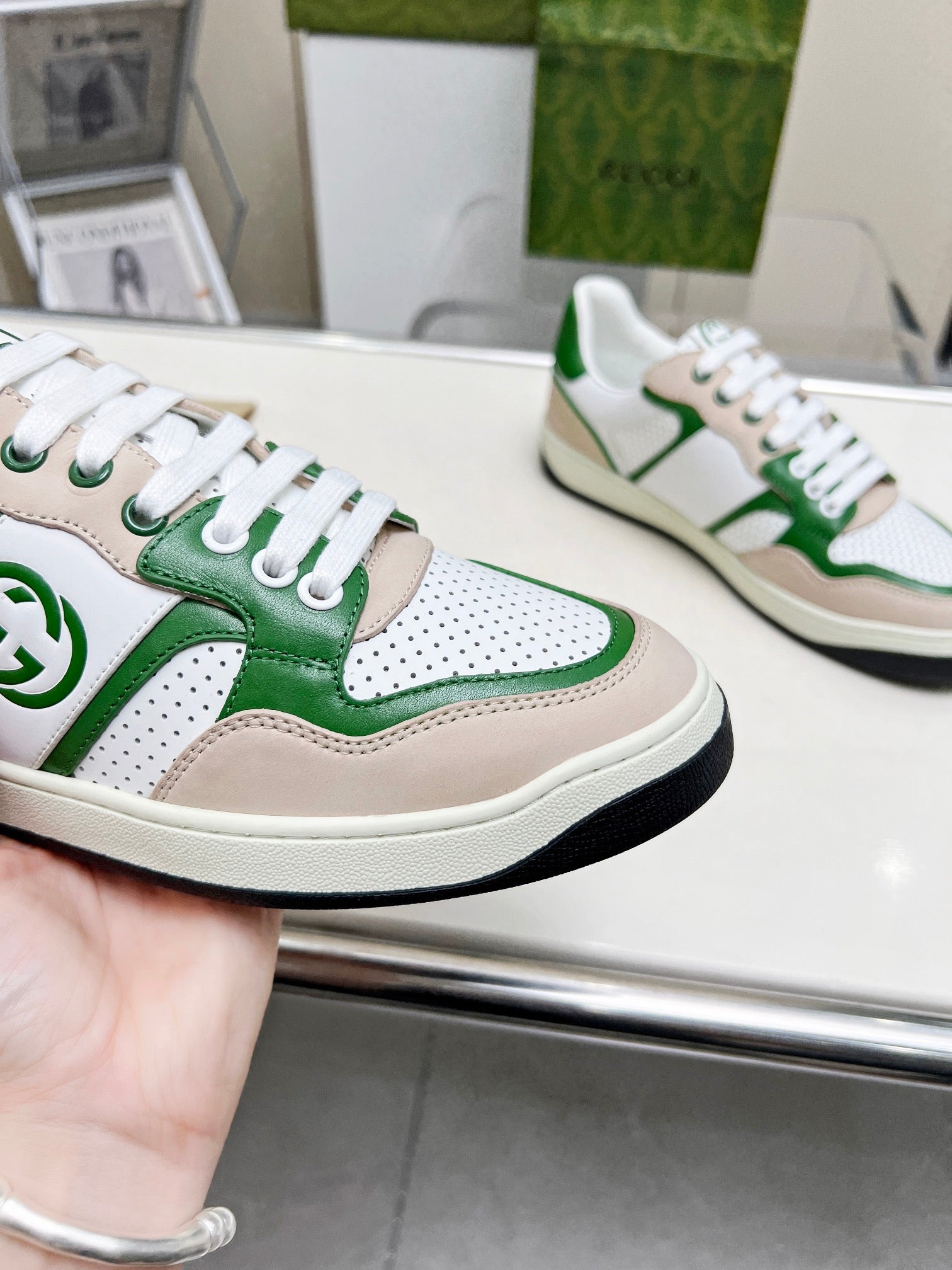 GG Men's MAC80 Sneaker White Green Cowhide 539520