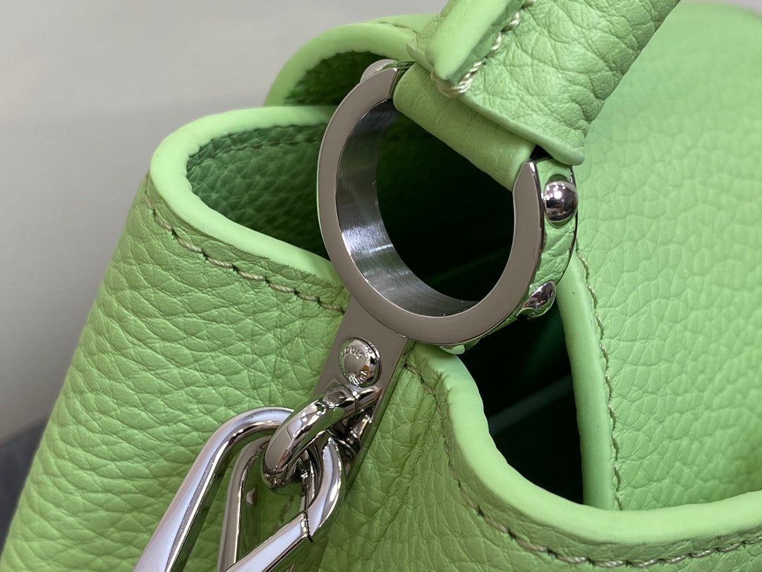 CAPUCINES MINI 21 GREEN TAURILLON TURQUOISE SILVER HARDWARE