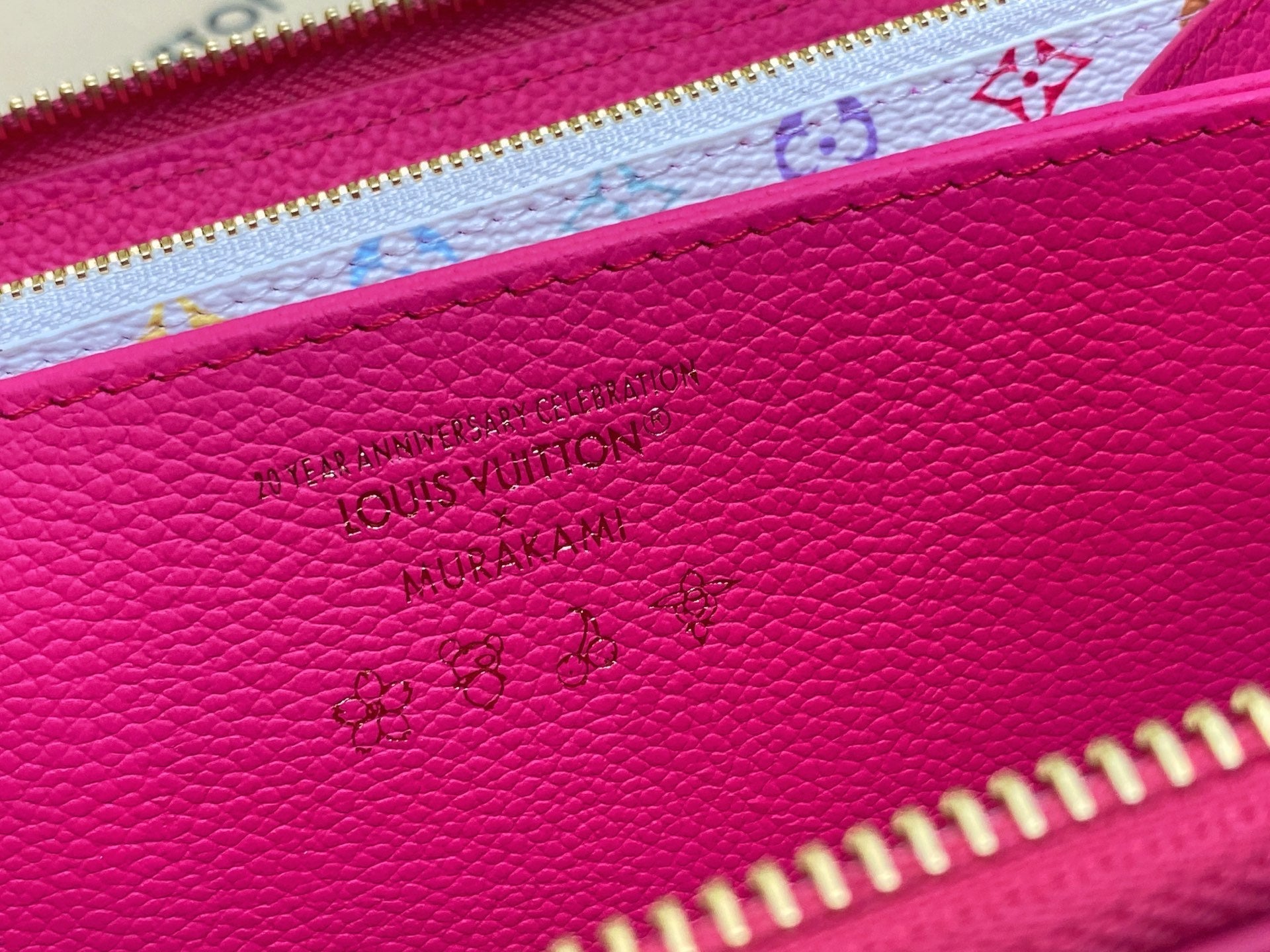 LV Ã— TM Zipper Wallet Pink Gold Leather 329895