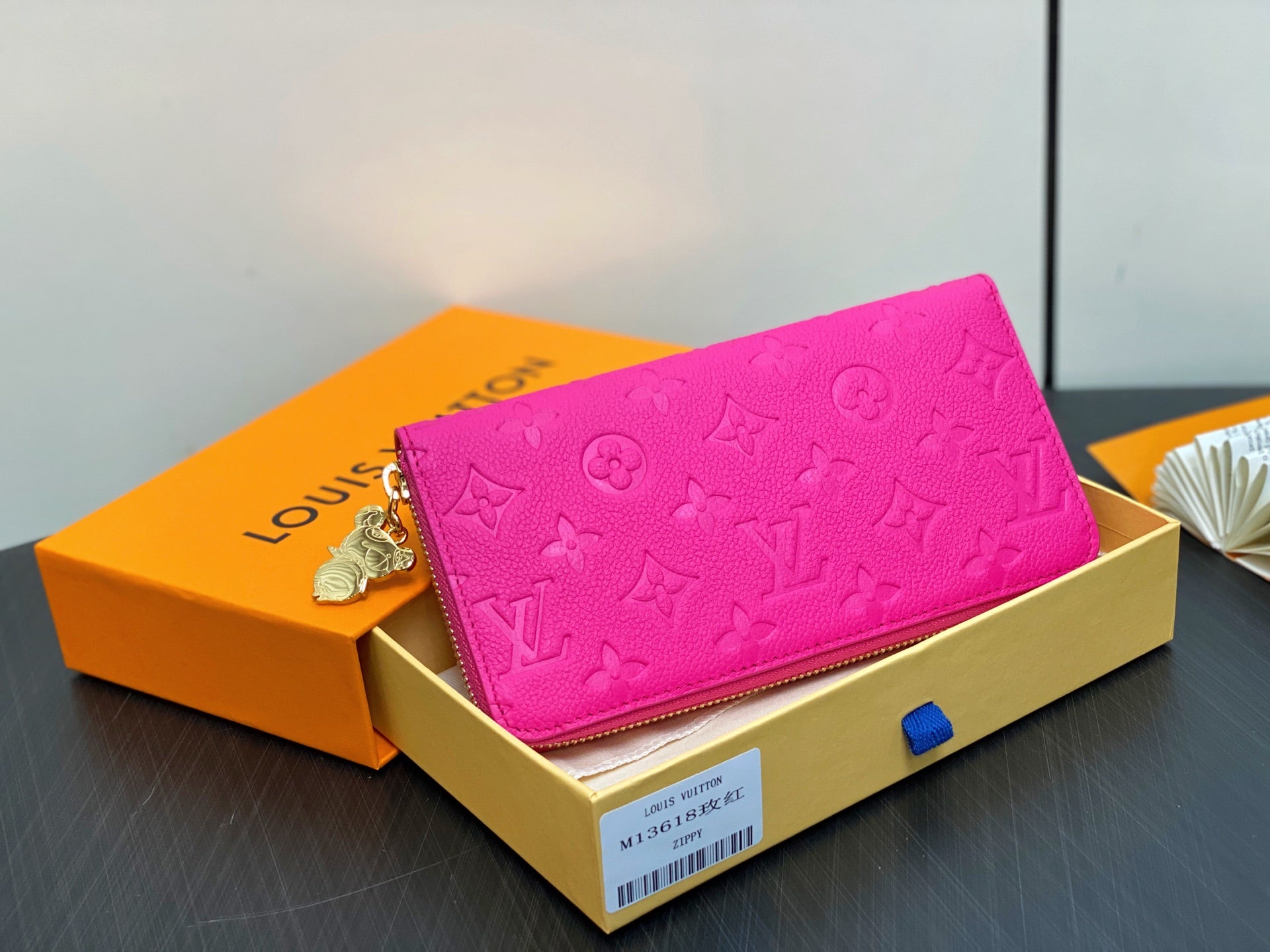 LV Ã— TM Zipper Wallet Pink Gold Leather 329895