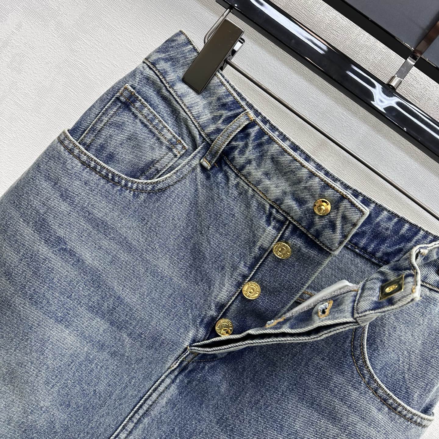 Chanel 2026 Patchwork Denim Midi Skirt Blue Cotton 363947