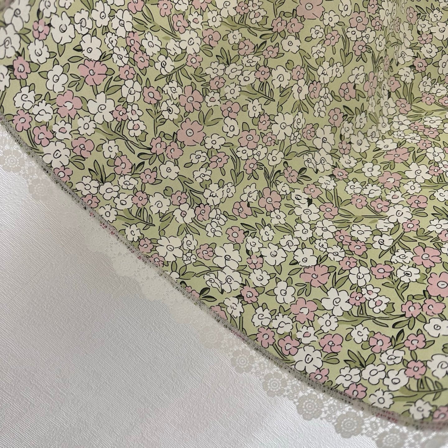 Miumiu 2026 Floral Lace-Trimmed Midi Skirt Green Pink Cotton 396669