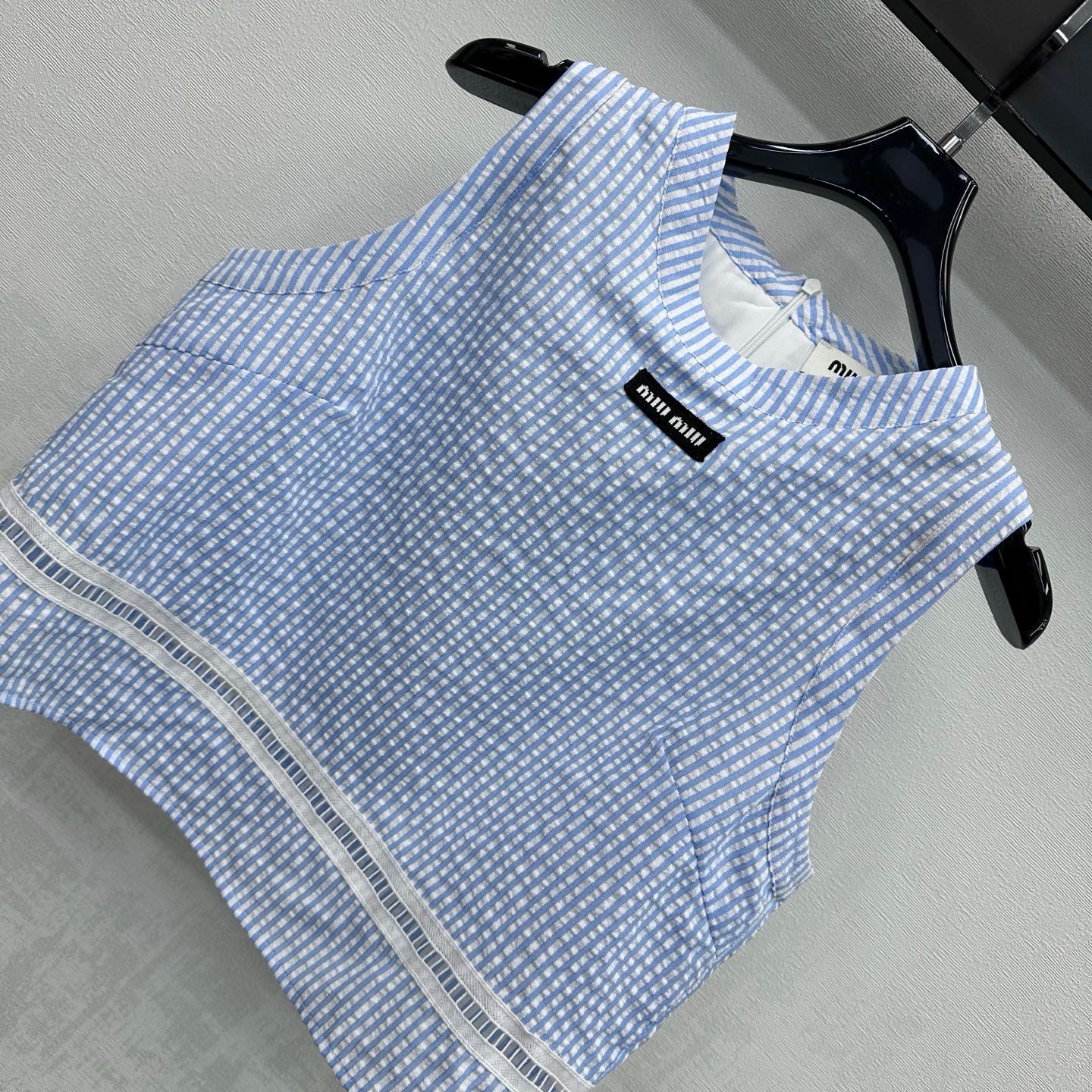Miumiu 2026 Striped Vest And Skirt Set Blue Cotton 558600