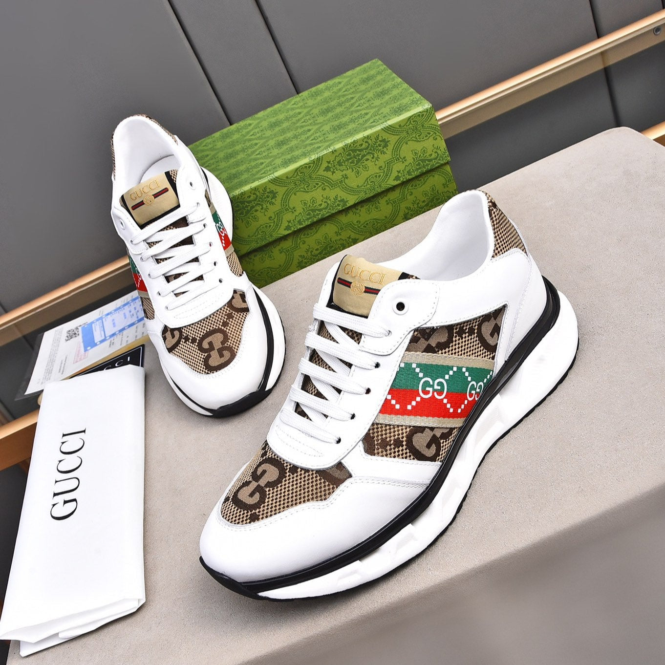 GG Men's Sneaker White Brown Calfskin 522005