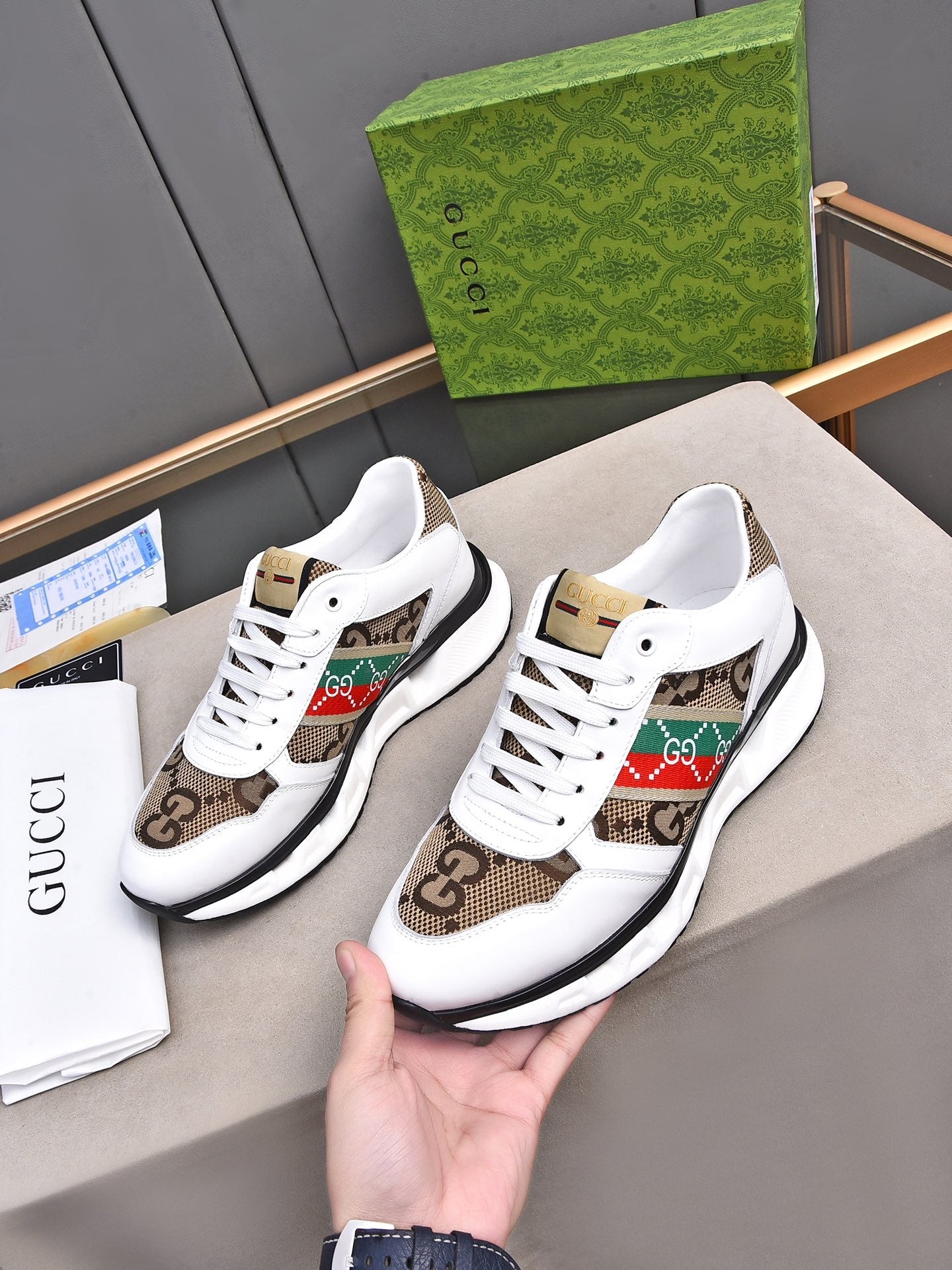 GG Men's Sneaker White Brown Calfskin 522005