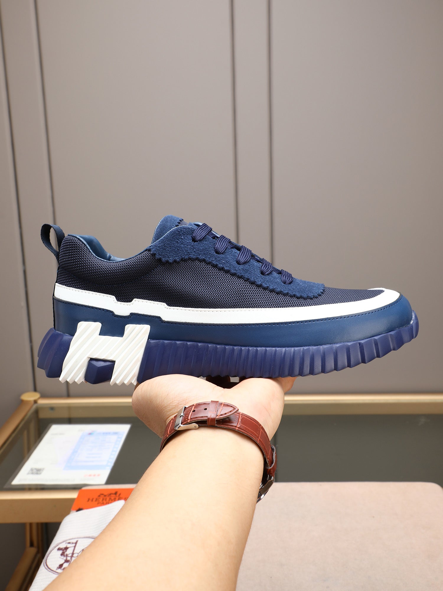 HM Men's Bouncing Sneaker Blue Calfskin Fabric 754133