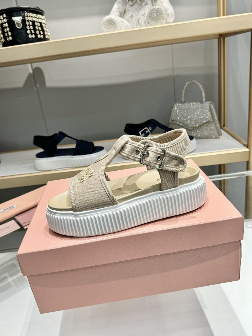 Miumiu 2026 Platform Sandals Fabric Leather 935741