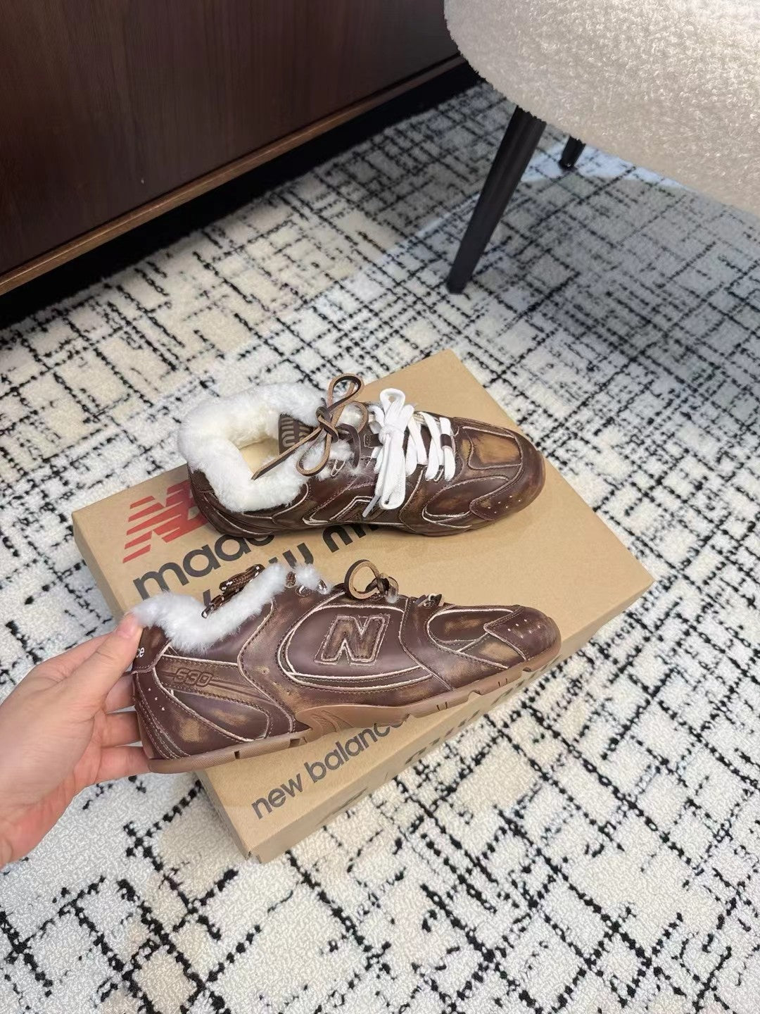 Miu Balance 530 SL Sneakers fleece lining Wood Brown Suede