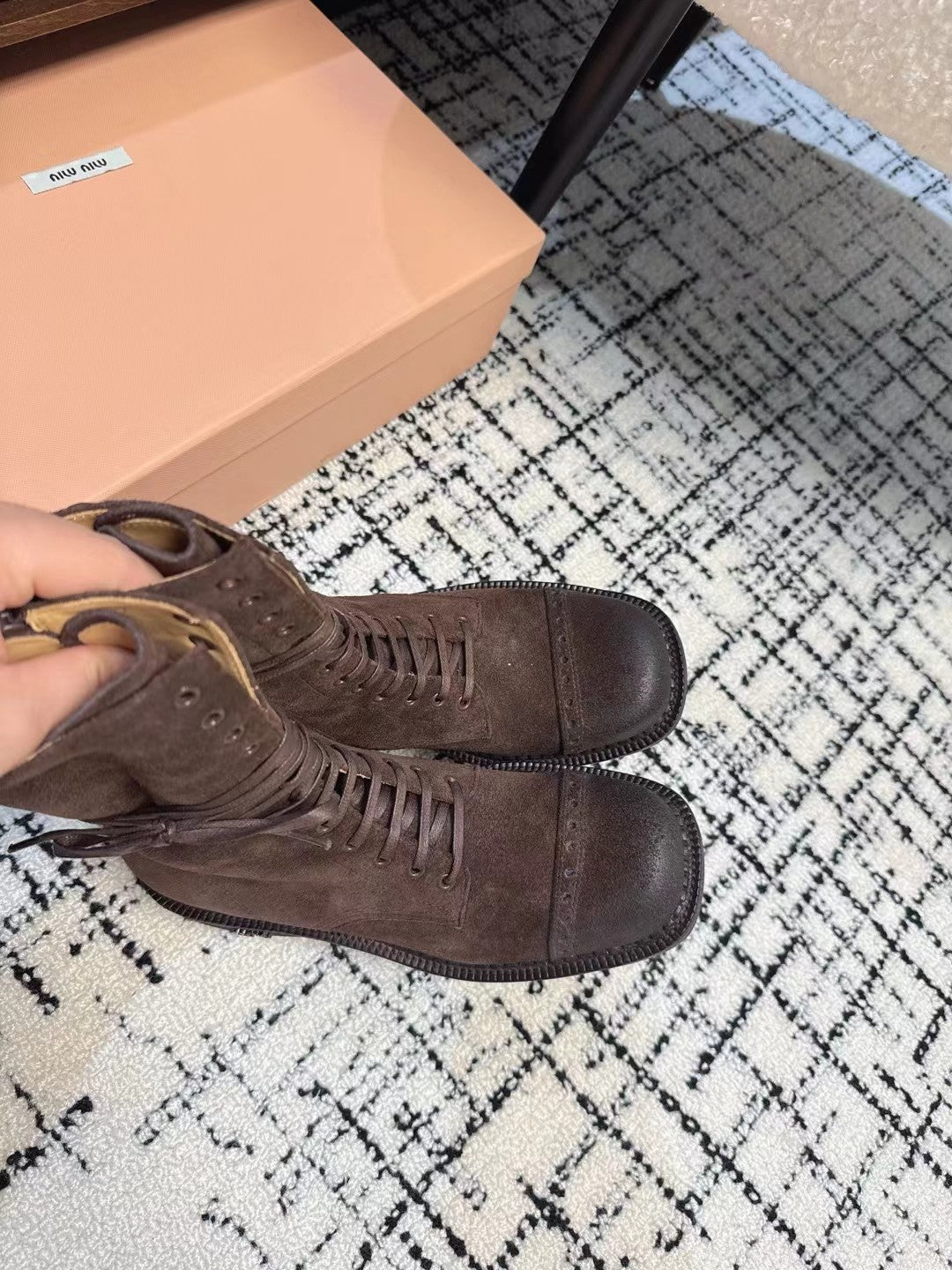 Miu Lace-Up Boots Earth Brown Suede