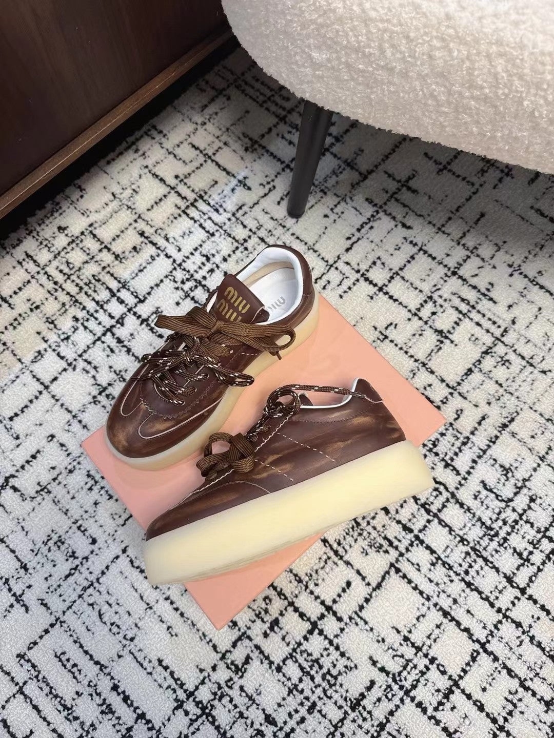 Miu Balance Sneakers Dark Brown Calfskin