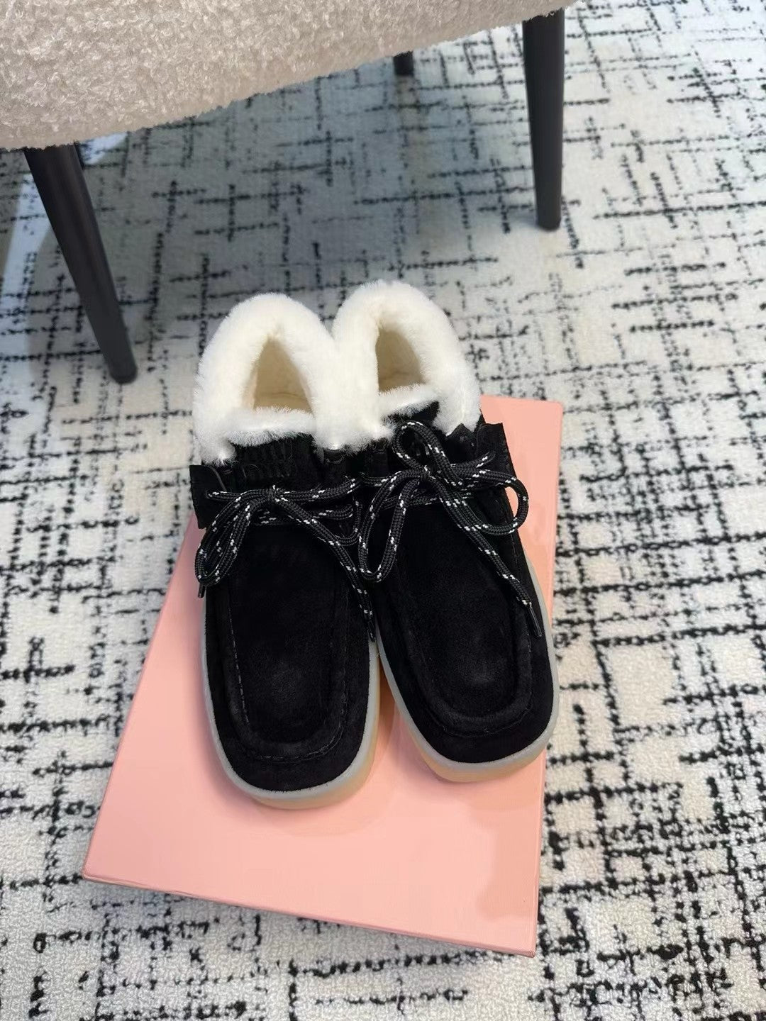 Miu Ankle Boots Black Fleece Lining Cow Suede