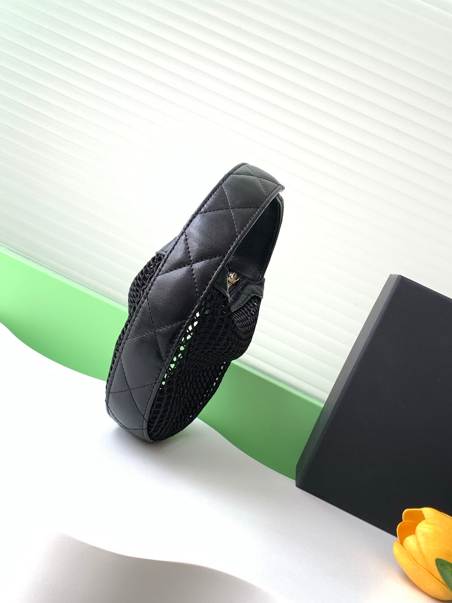 CC 25S Pouch Bag 17cm Black Mesh Calfskin