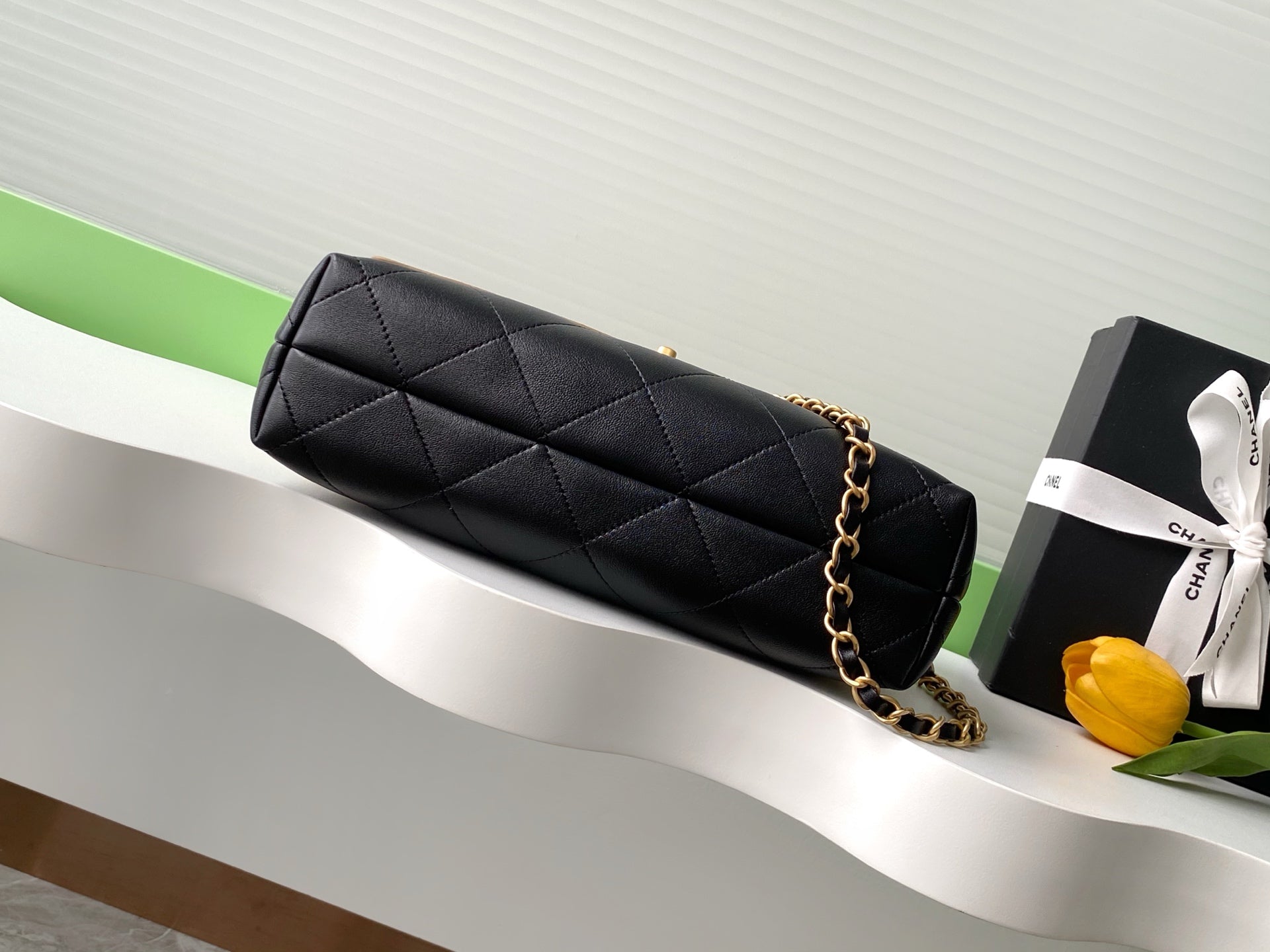 CC 25A Flap Bag 29cm Beige Suede Black Calfskin