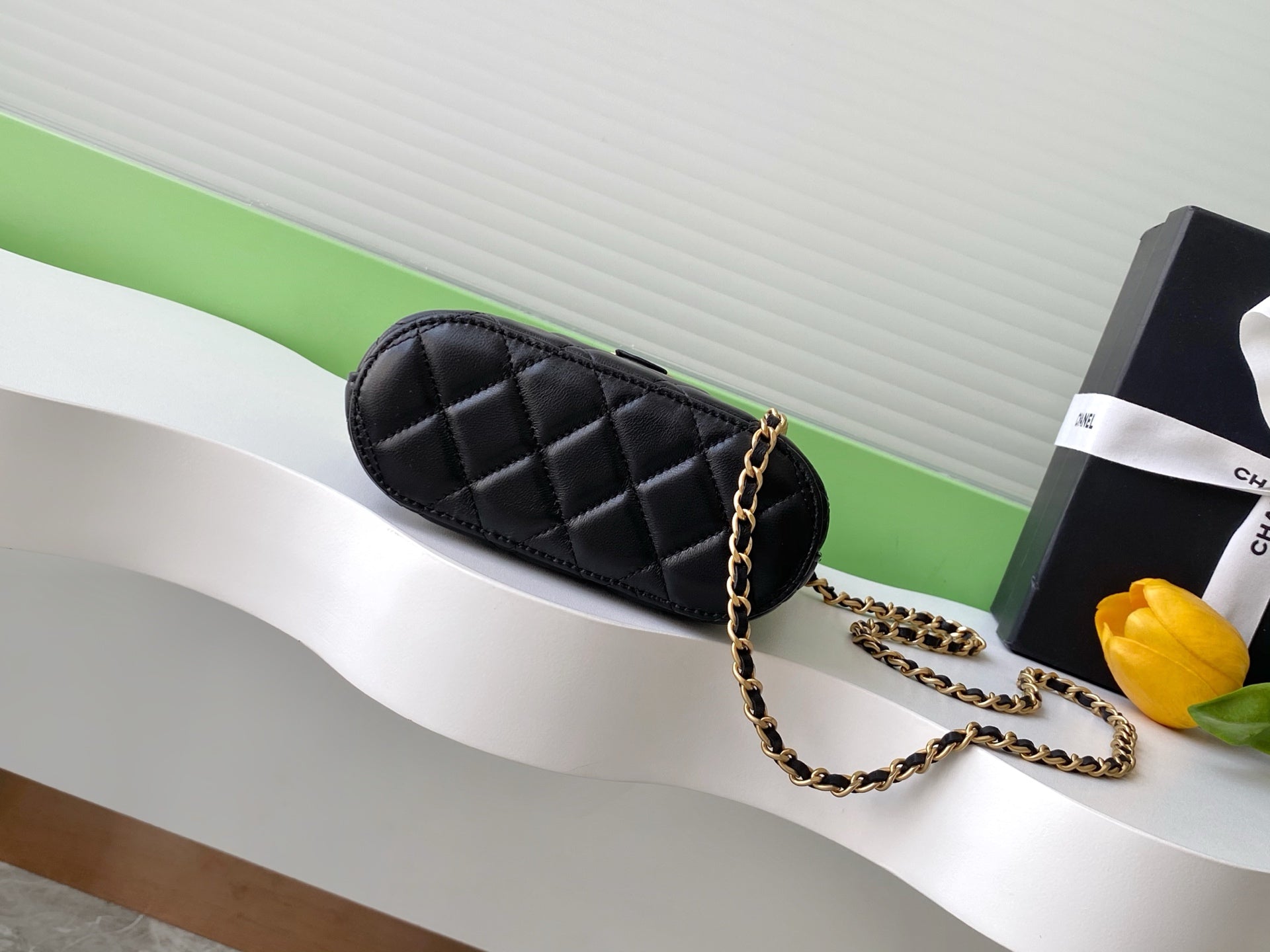 CC 25A Clutch With Chain 18cm Grey Suede Black Calfskin