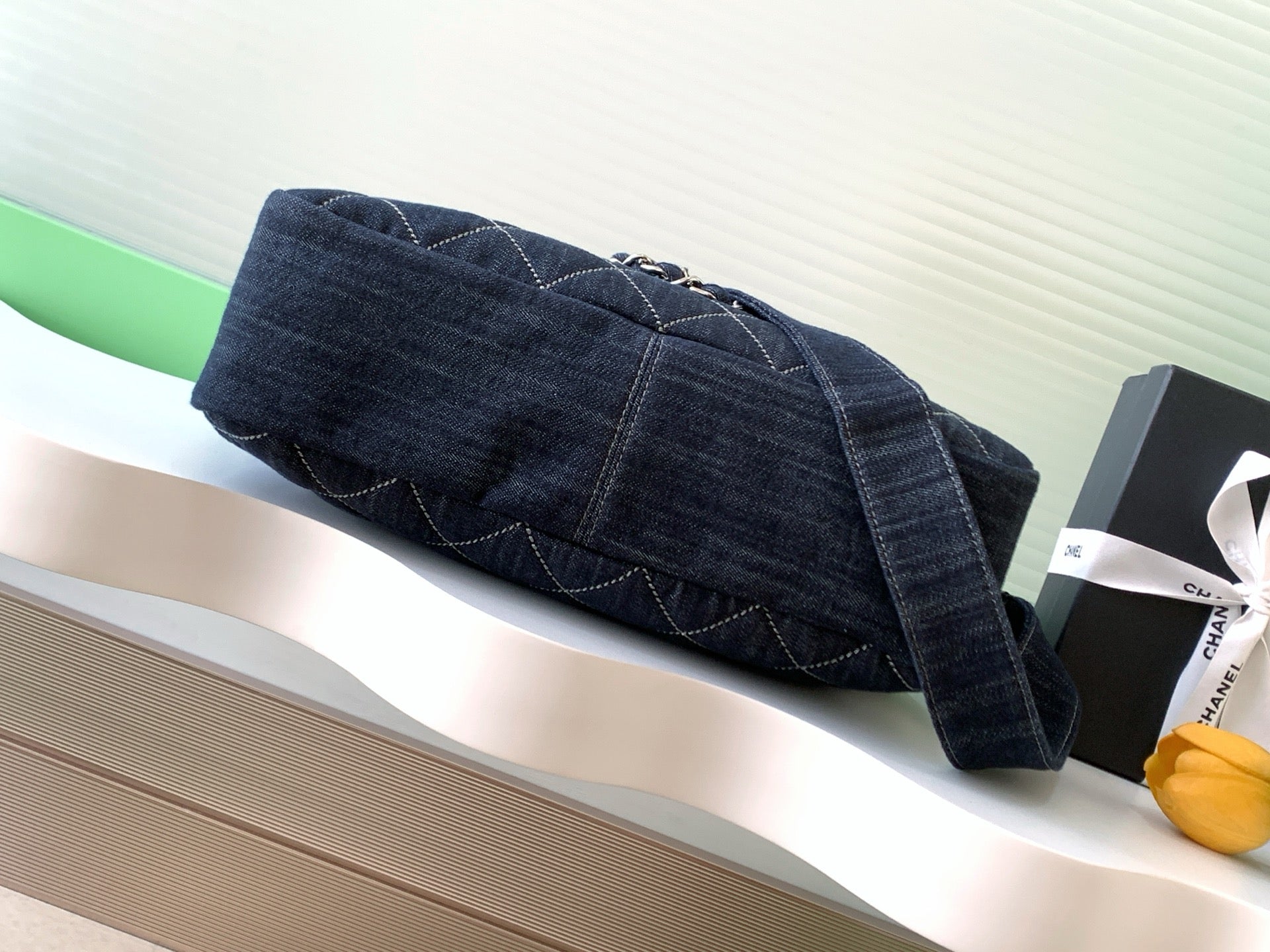 Chanel 25 Bag Navy Blue 34cm Denim Fabric 289496