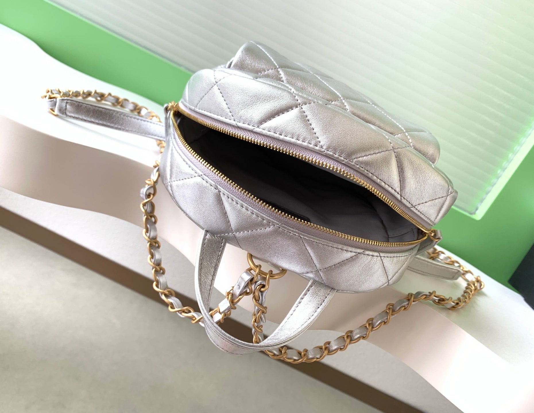 Chanel 25K Backpack Silver Gold Metallic Lambskin 295193