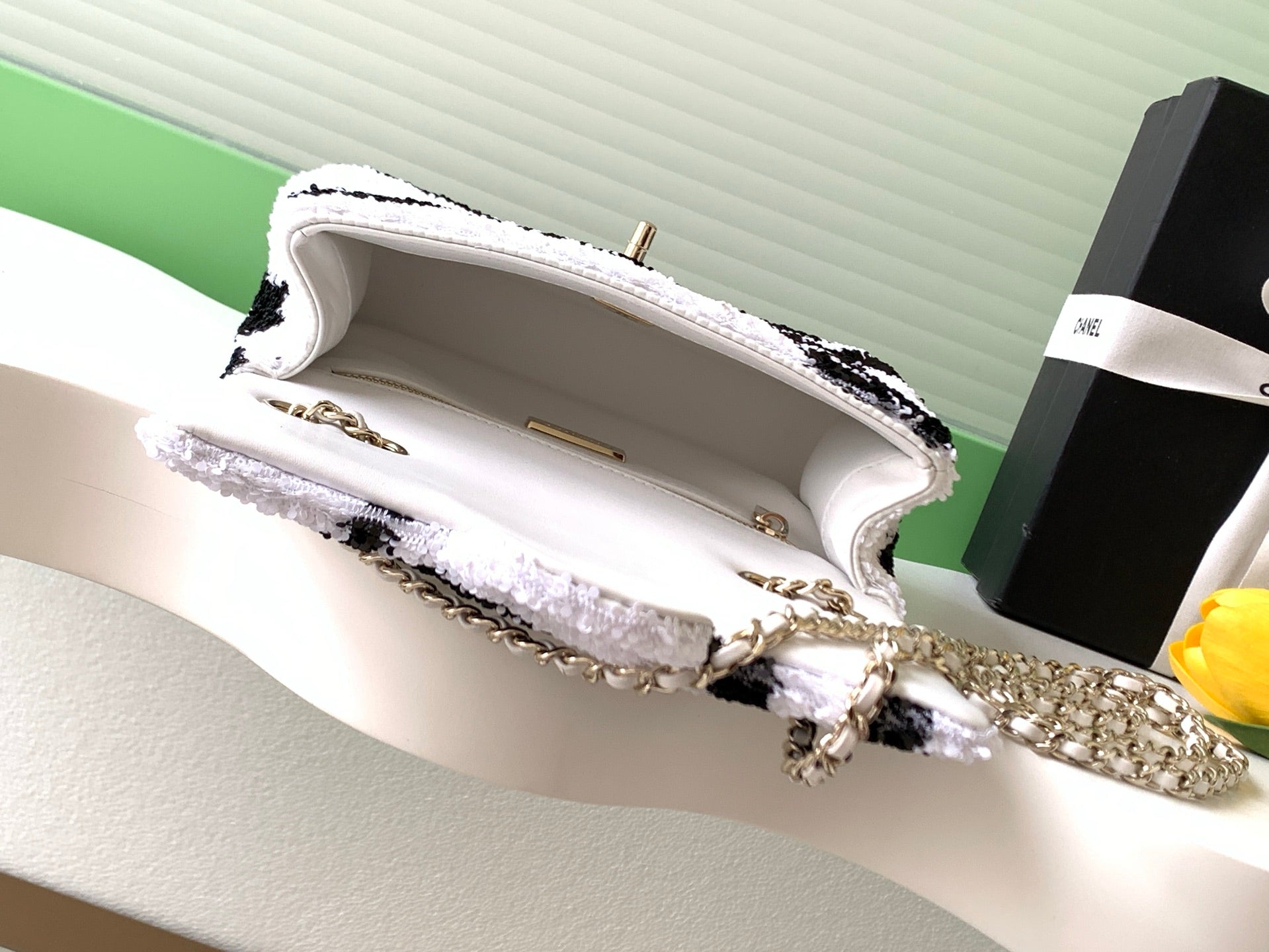 CC 2025 Flap Bag Silver Black Sequin 298202