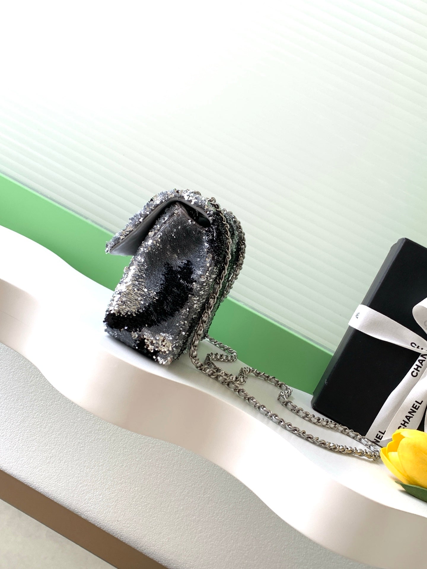 CC 2025 Flap Bag  Black Silver Sequin 298201