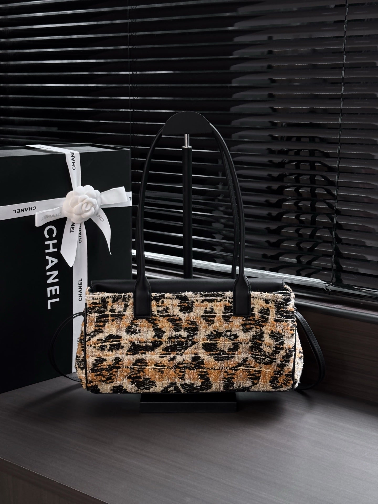 Chanel 2026 Leopard Print Baguette Bag Tweed Leather