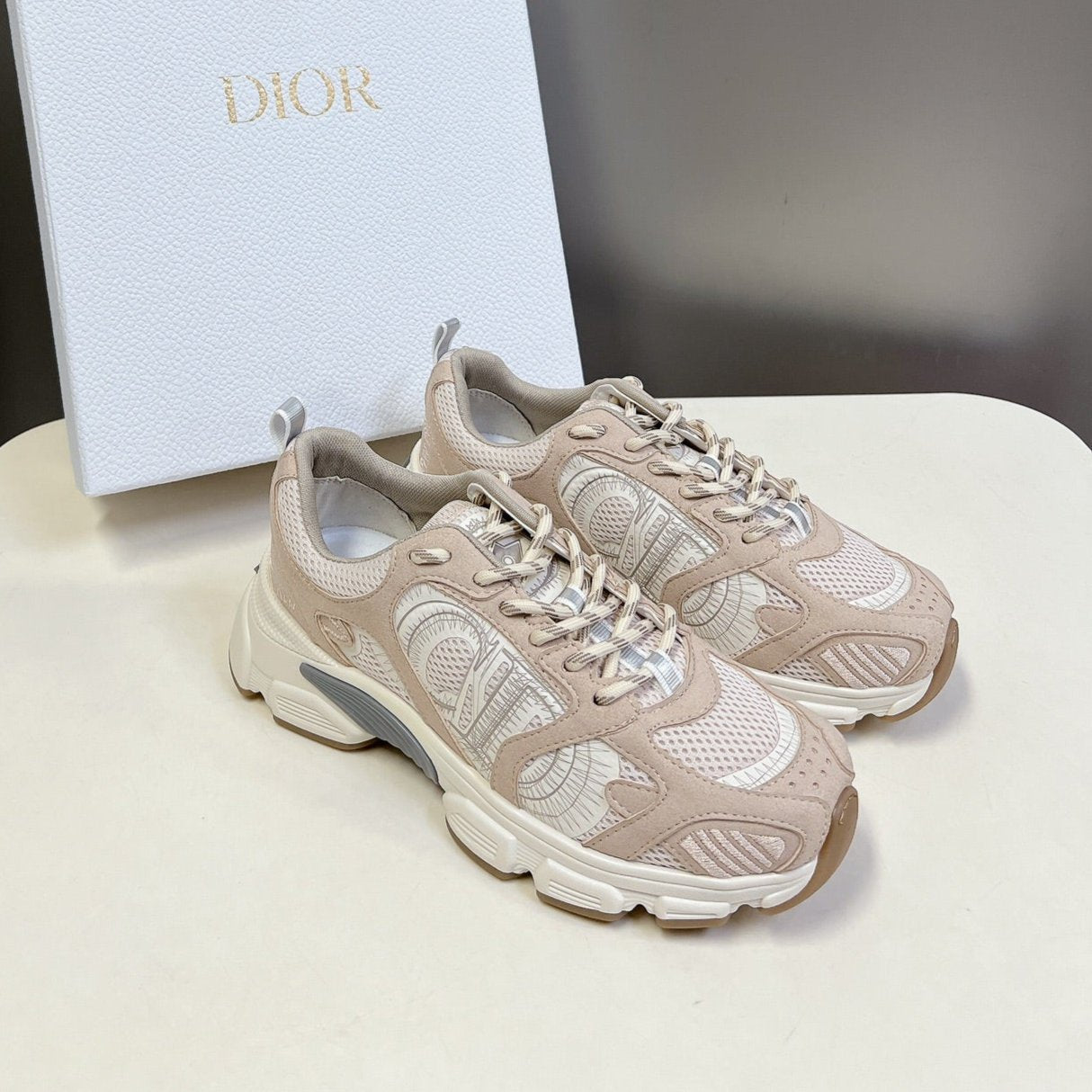 CD Chrono Sneaker In Beige Mesh Fabric And Suede 989683