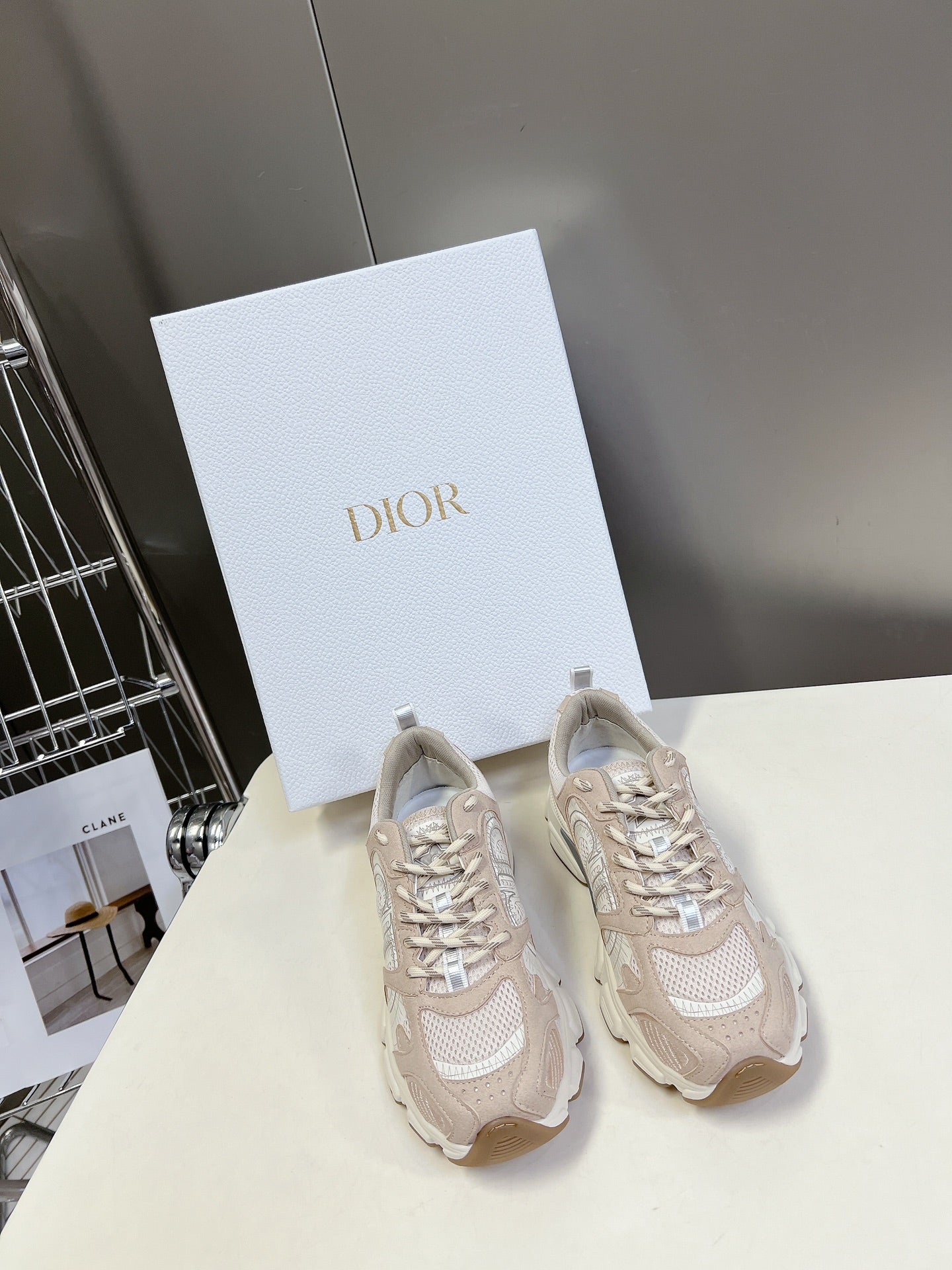 CD Chrono Sneaker In Beige Mesh Fabric And Suede 989683