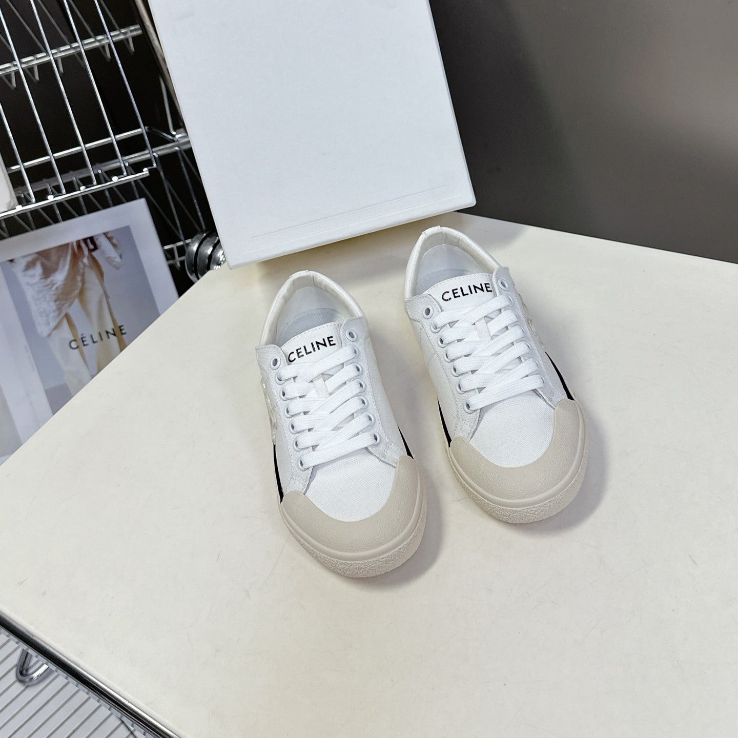 CELINE 25 Sneaker White Beige Canvas 285970