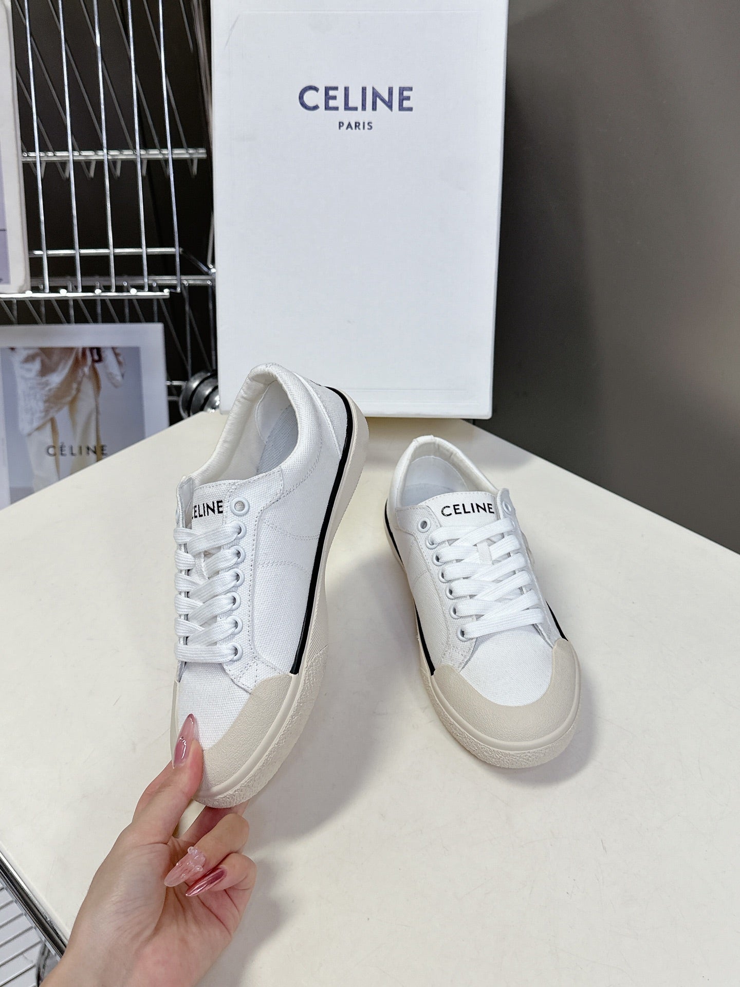CELINE 25 Sneaker White Beige Canvas 285970