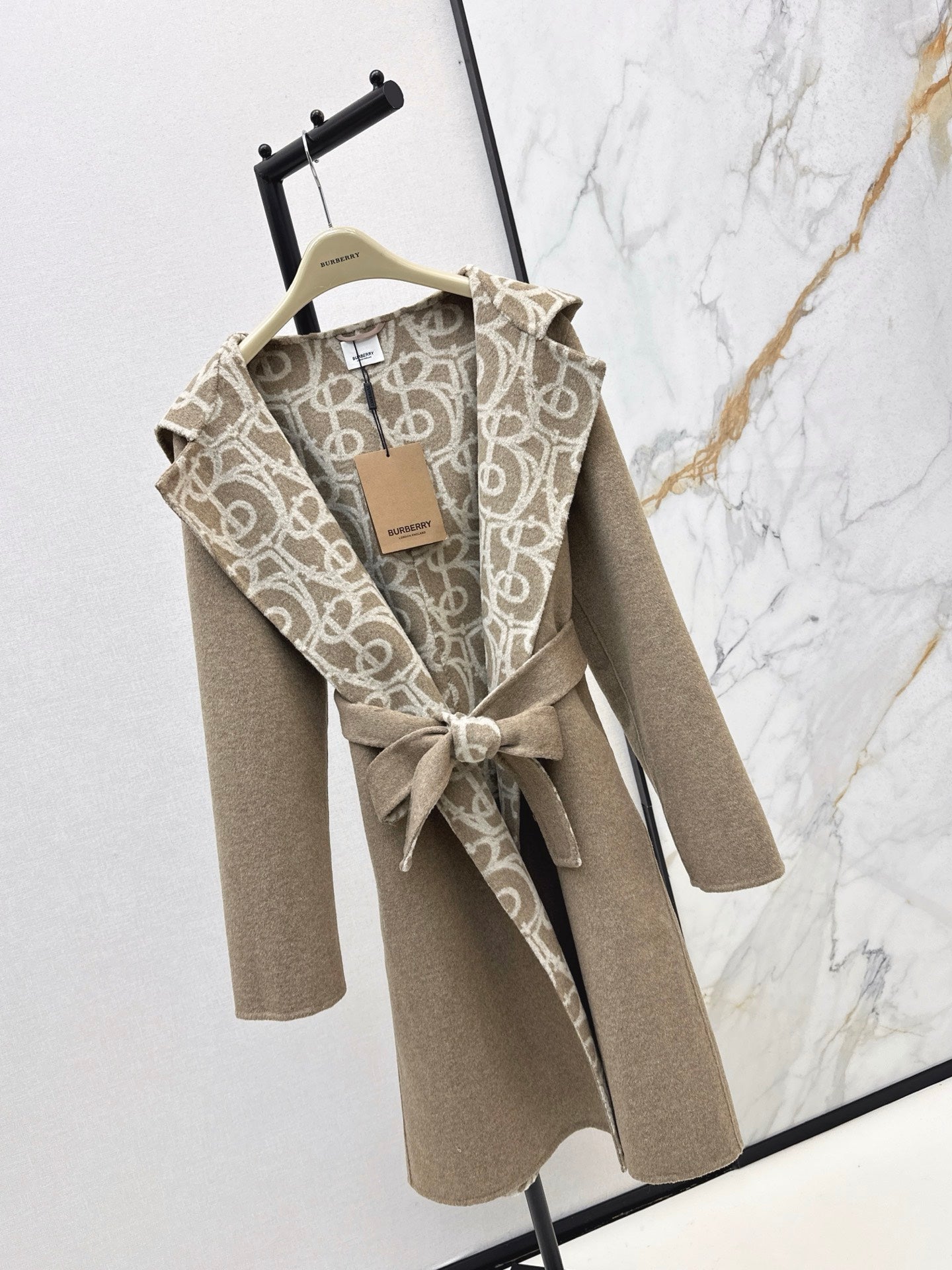 Burberry 25 Hooded Long Coat Beige Wool