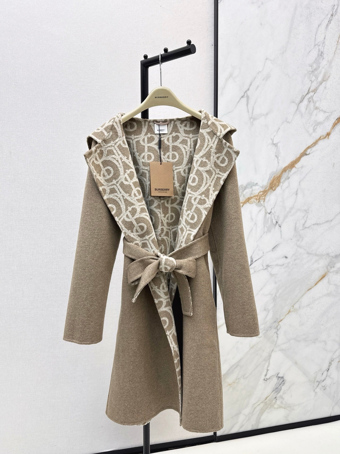 Burberry 25 Hooded Long Coat Beige Wool