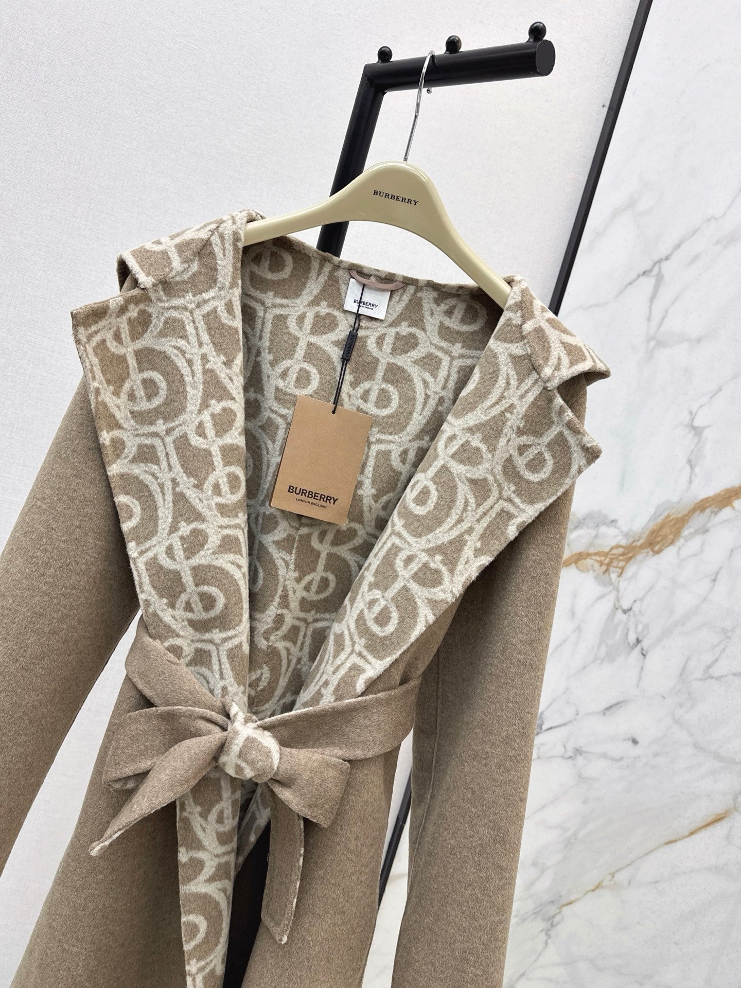 Burberry 25 Hooded Long Coat Beige Wool