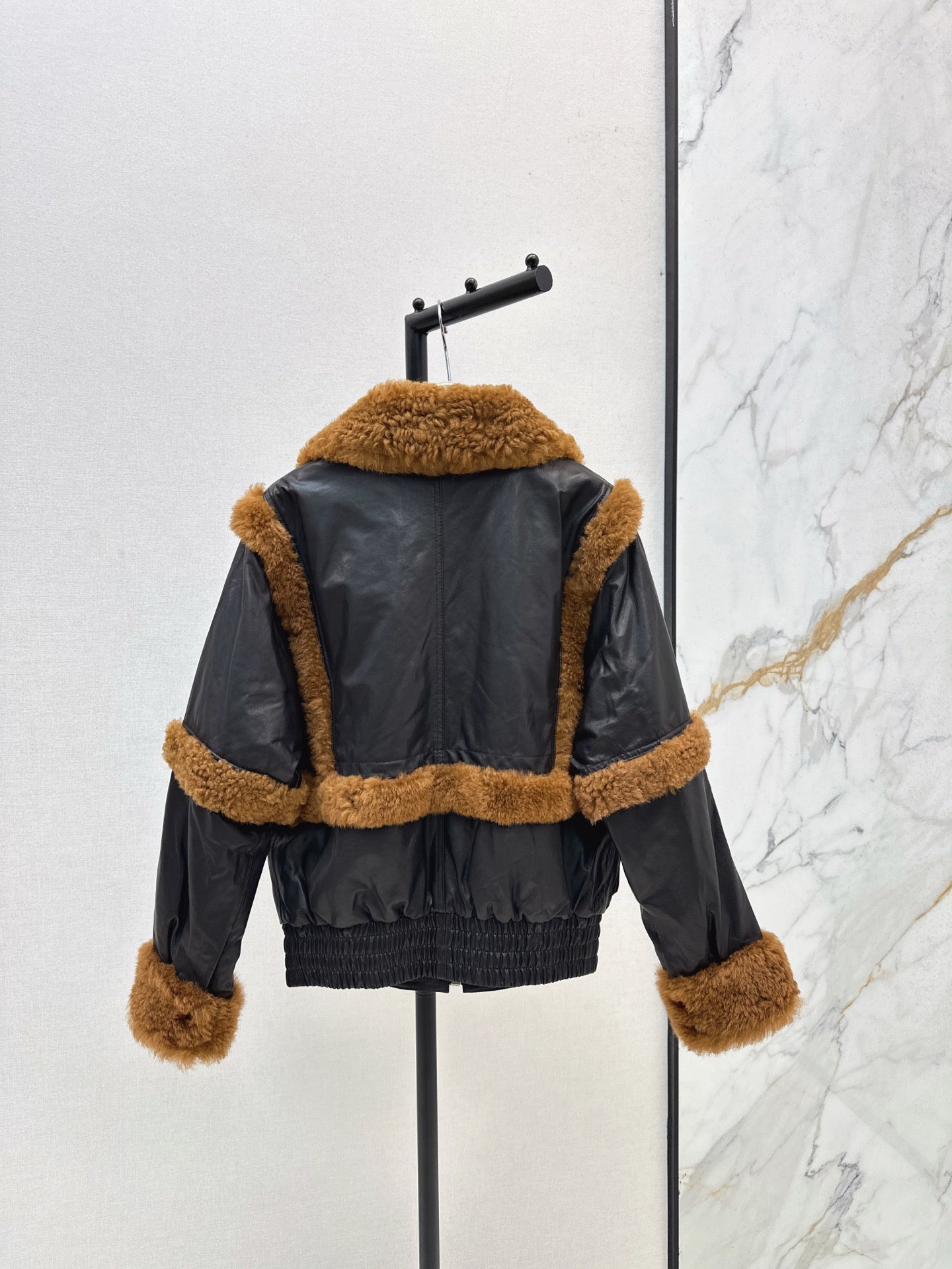 Burberry 25 Shearling-trimmed Bomber Jacket Black Brown Fur Leather