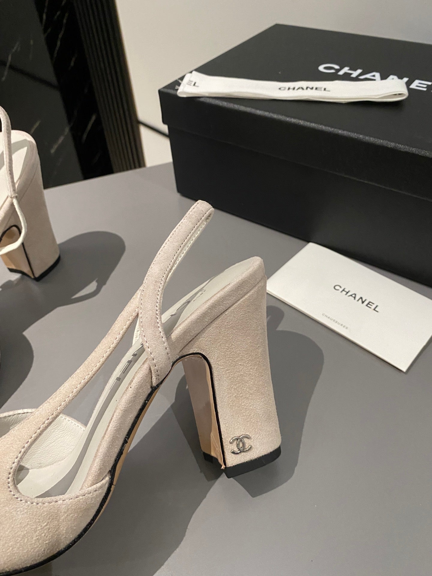 CC Slingback 95mm Light Beige Purple Suede