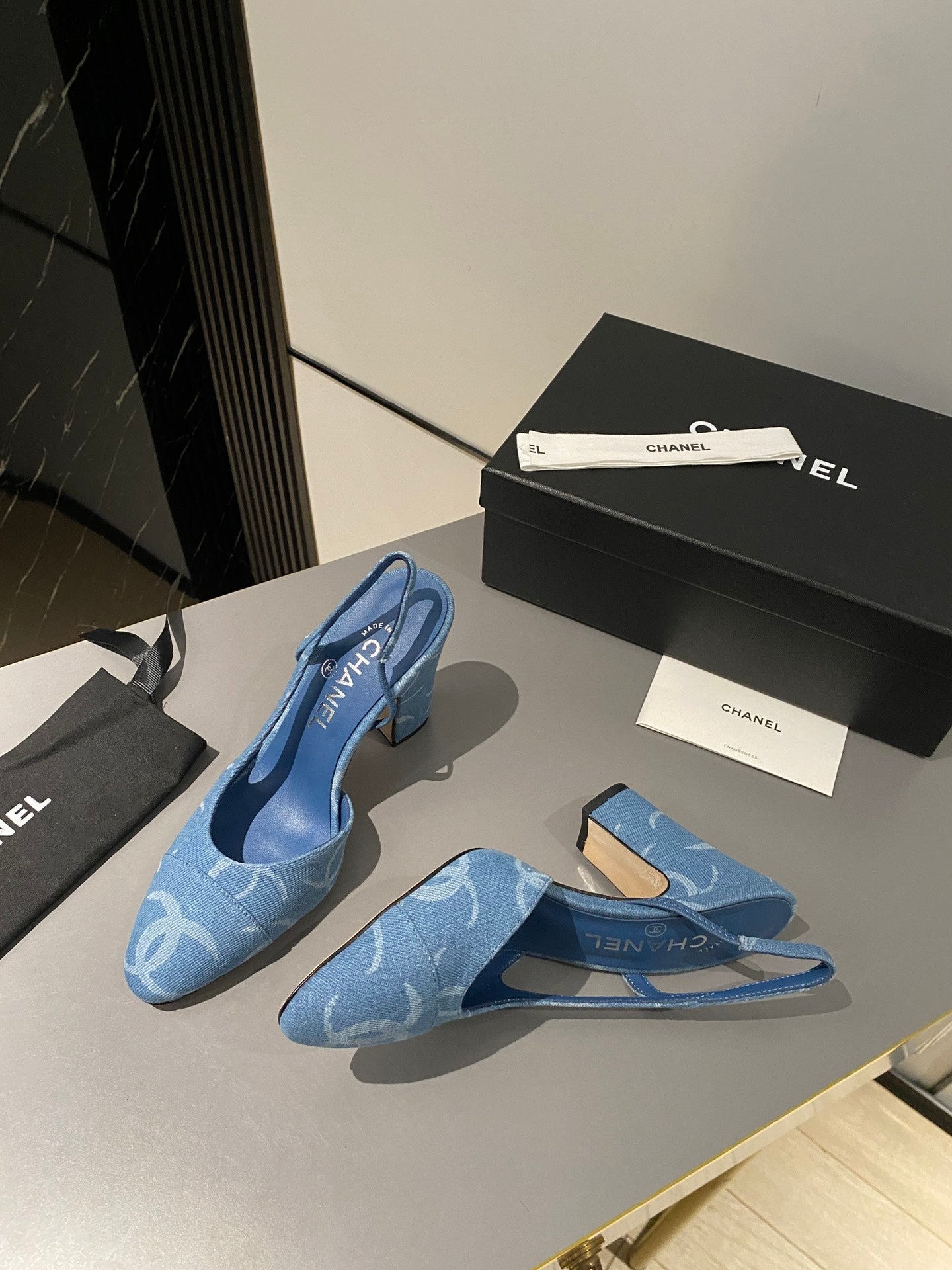 CC Slingback 95mm Light Blue Denim Fabric