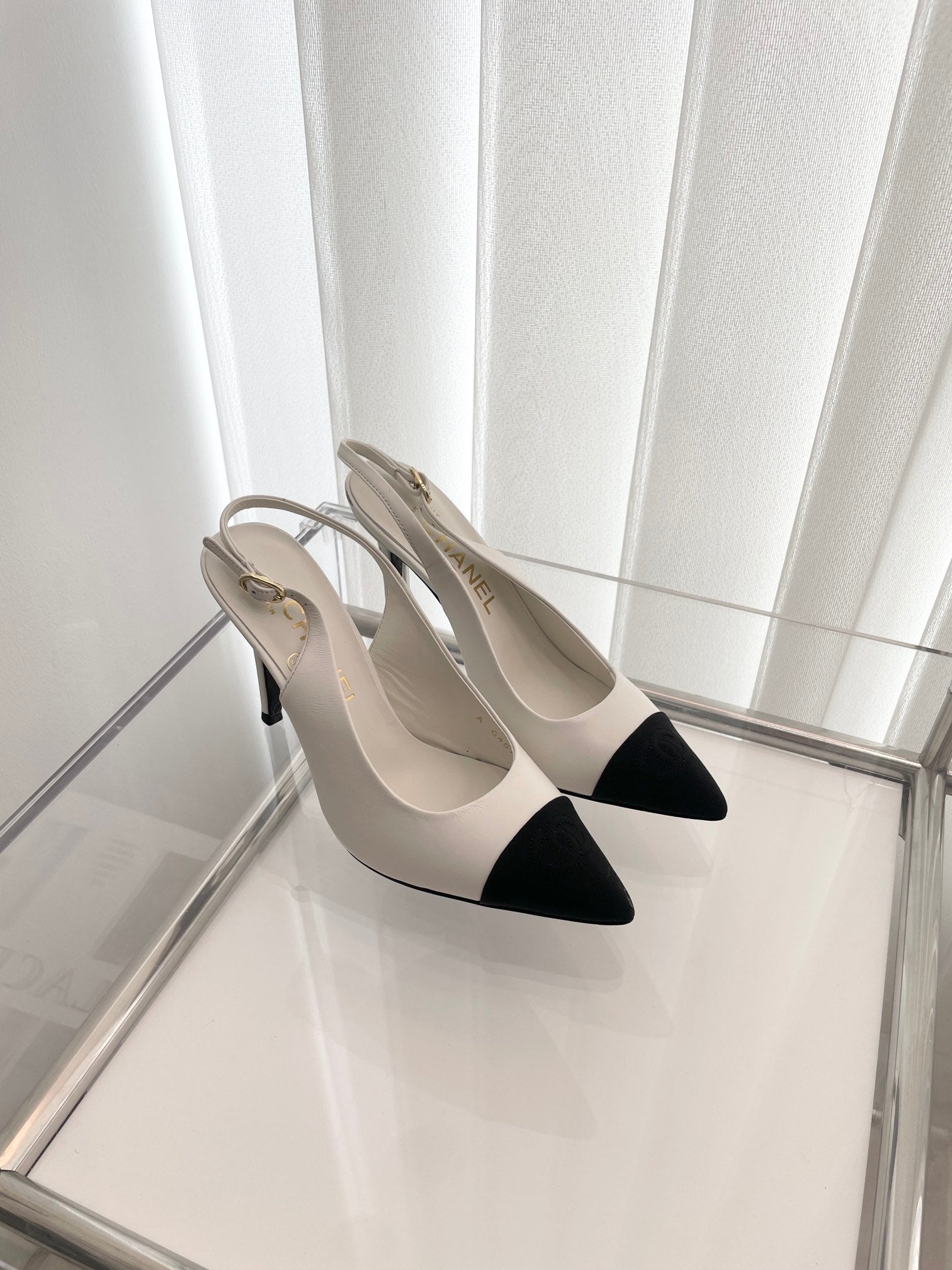 CC Slingback 95mm White Lambskin And Denim Fabric